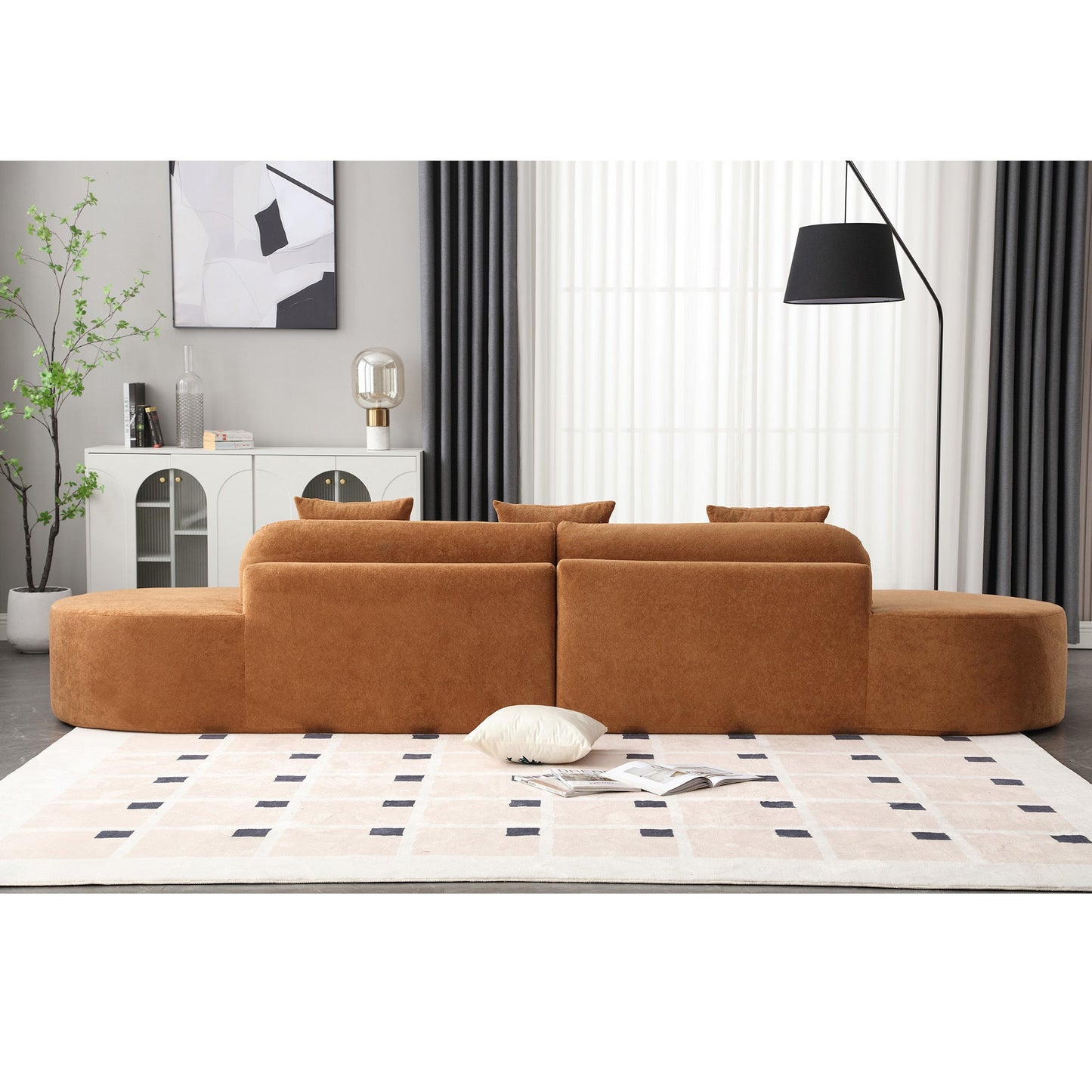 Modern Curved Combination Sofa, Terrycloth Fabric Sofa, Minimalist Sofa in Living Room, Apartment, No Assembly Required