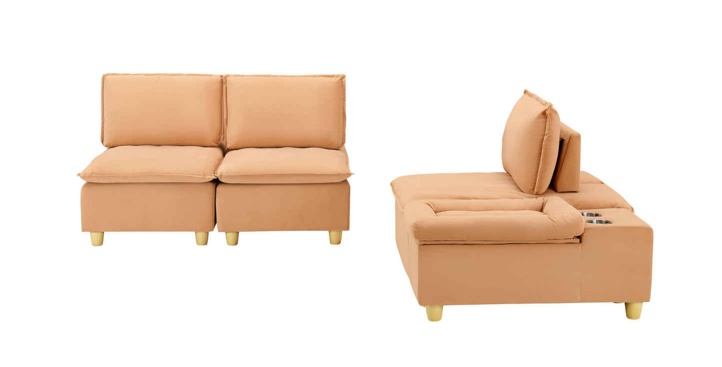 88-Inch Simple, Modern and Ultra-Comfortable Straight-Row Three-Seater Pumpkin-Colored Flannel Sofa