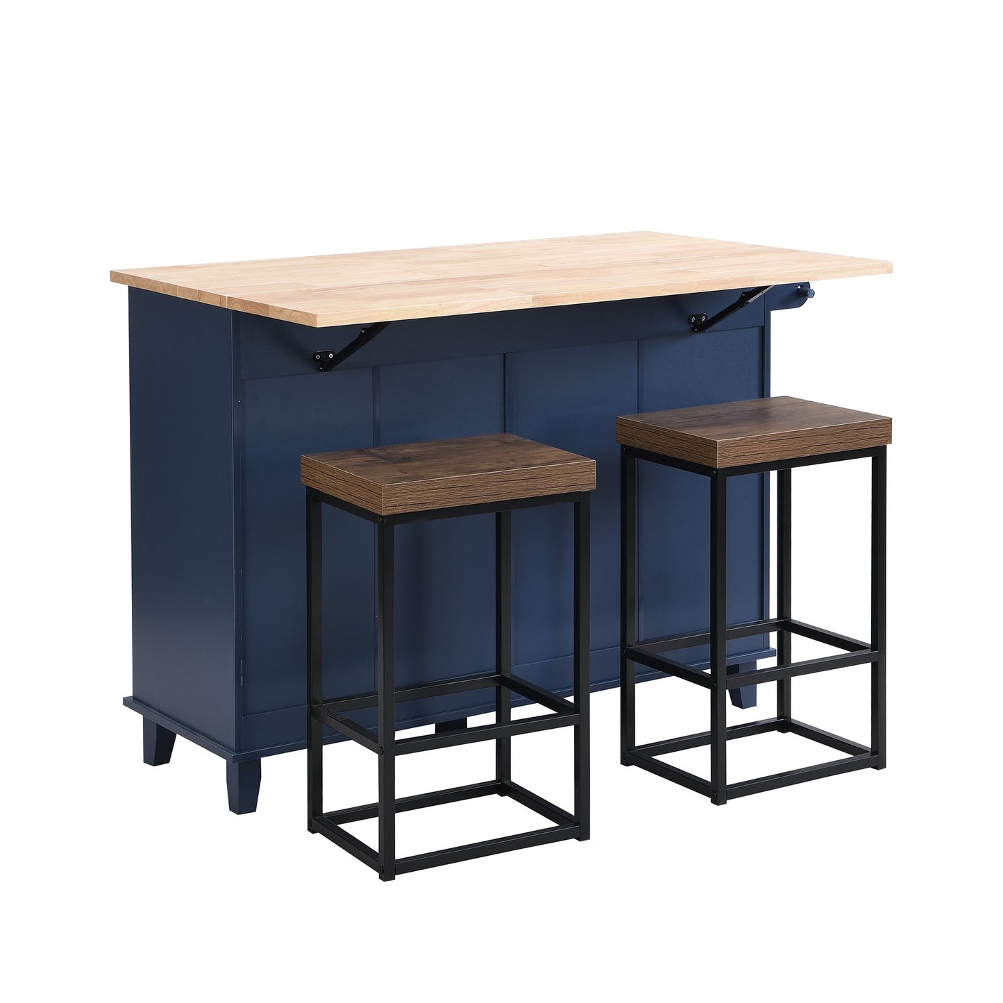 Farmhouse Kitchen Island Set With Drop Leaf and 2 Seatings,Dining Table Set With Storage Cabinet, Drawers and Towel Rack