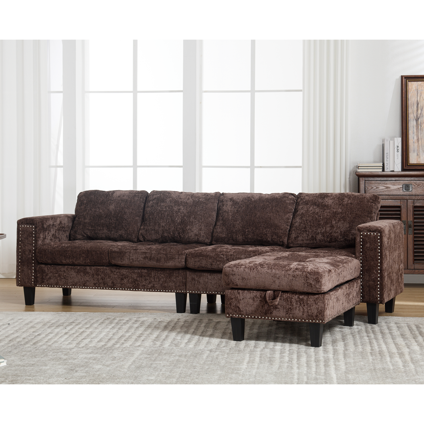 5 Seat Modular Sofa,with Storage Ottoman, Convertible Sectional Sofa, L Shaped Couch , Reversible Chaise ,Riveted Sofa