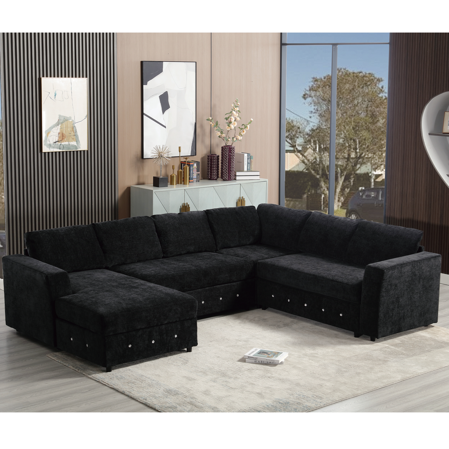 110.75" Sectional Sofa,Oversized Modular Sofa,Chaise Storage, Modern U Shaped Couch , Upholstered Sofas,Chenille