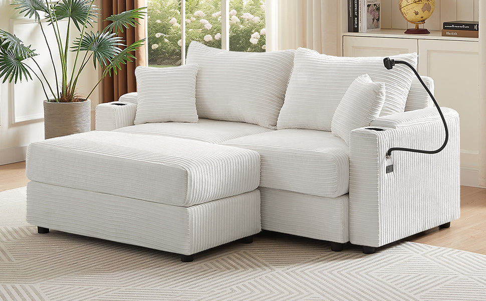 72.8" Modern Style Loveseat Sofa Sectional Sofa Couch With Storage Space, a Movable Ottoman, Two USB Ports, Two Cup Hold