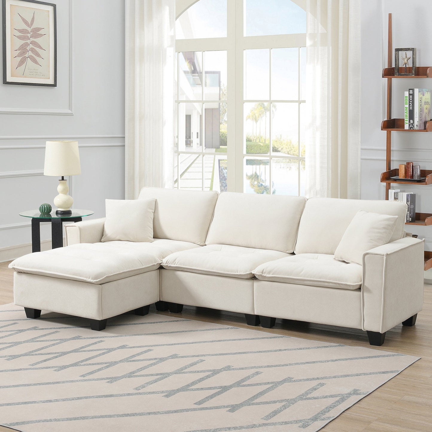100*59" Modern Convertible Sectional Sofa,L-Shaped Reversible Couch Set With Free Pillows,4 Seat Suede Velvet Sleeper Sofa