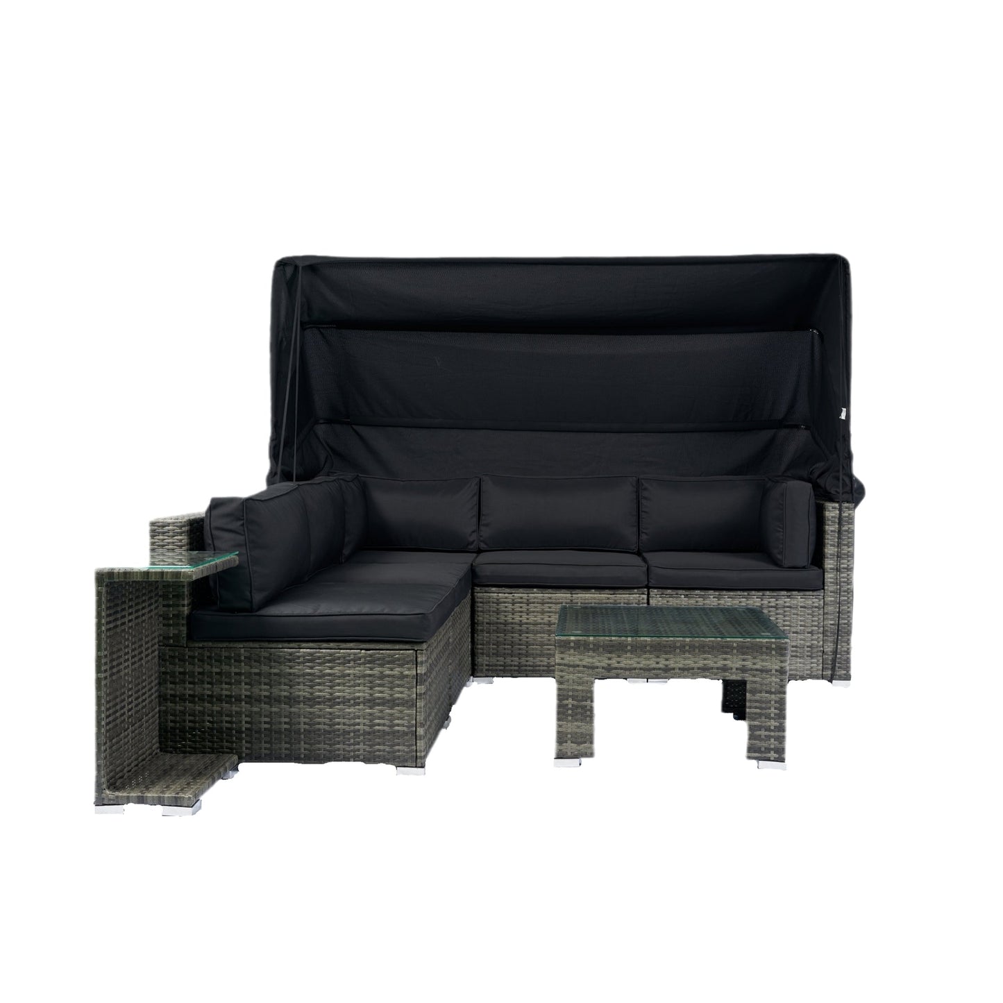 7-Piece Patio Furniture Set W/Retractable Canopy Wicker Rattan Sectional Sofa Set Patio Furniture With Washable Cushions