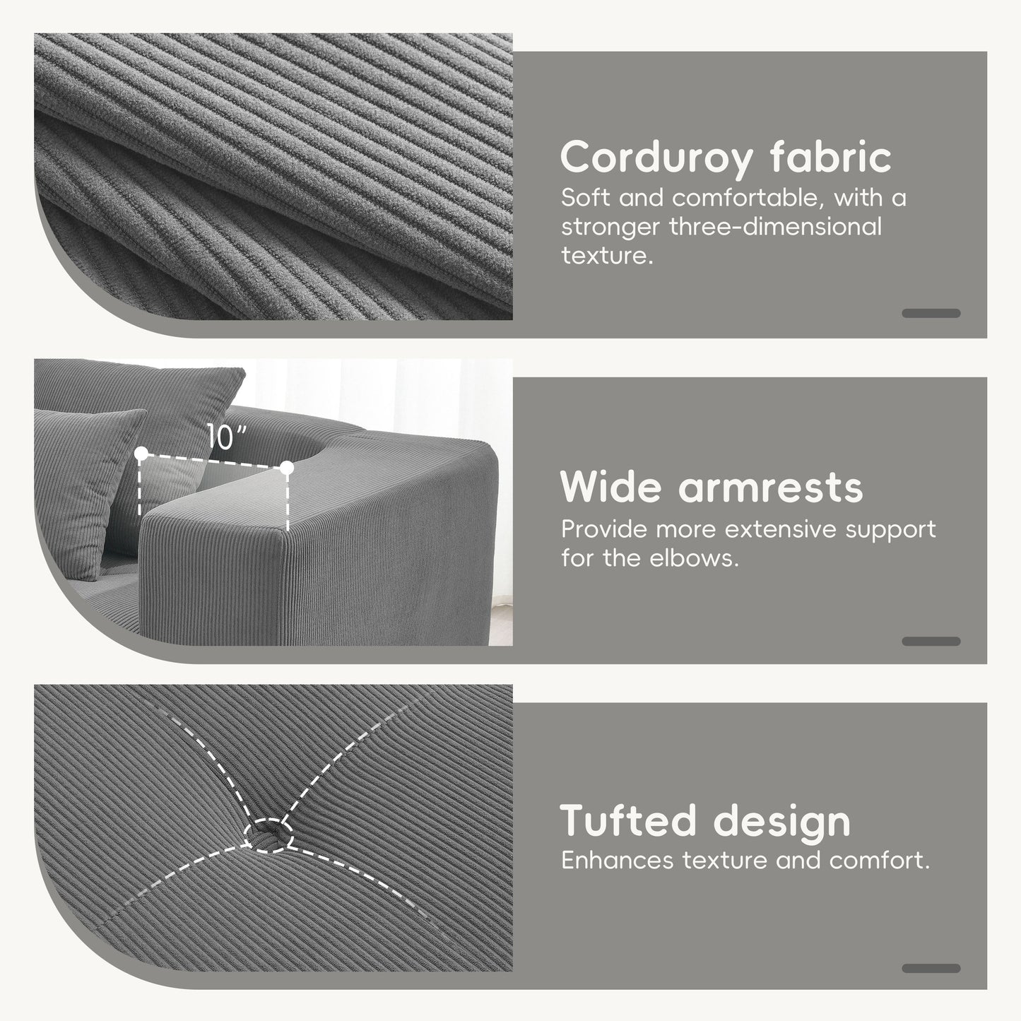 105.5''L Shaped Modular Sectional Sofa,Minimalist Corduroy Floor Couch Set,Convertible Foam-Filled Cloud Compressed Couch