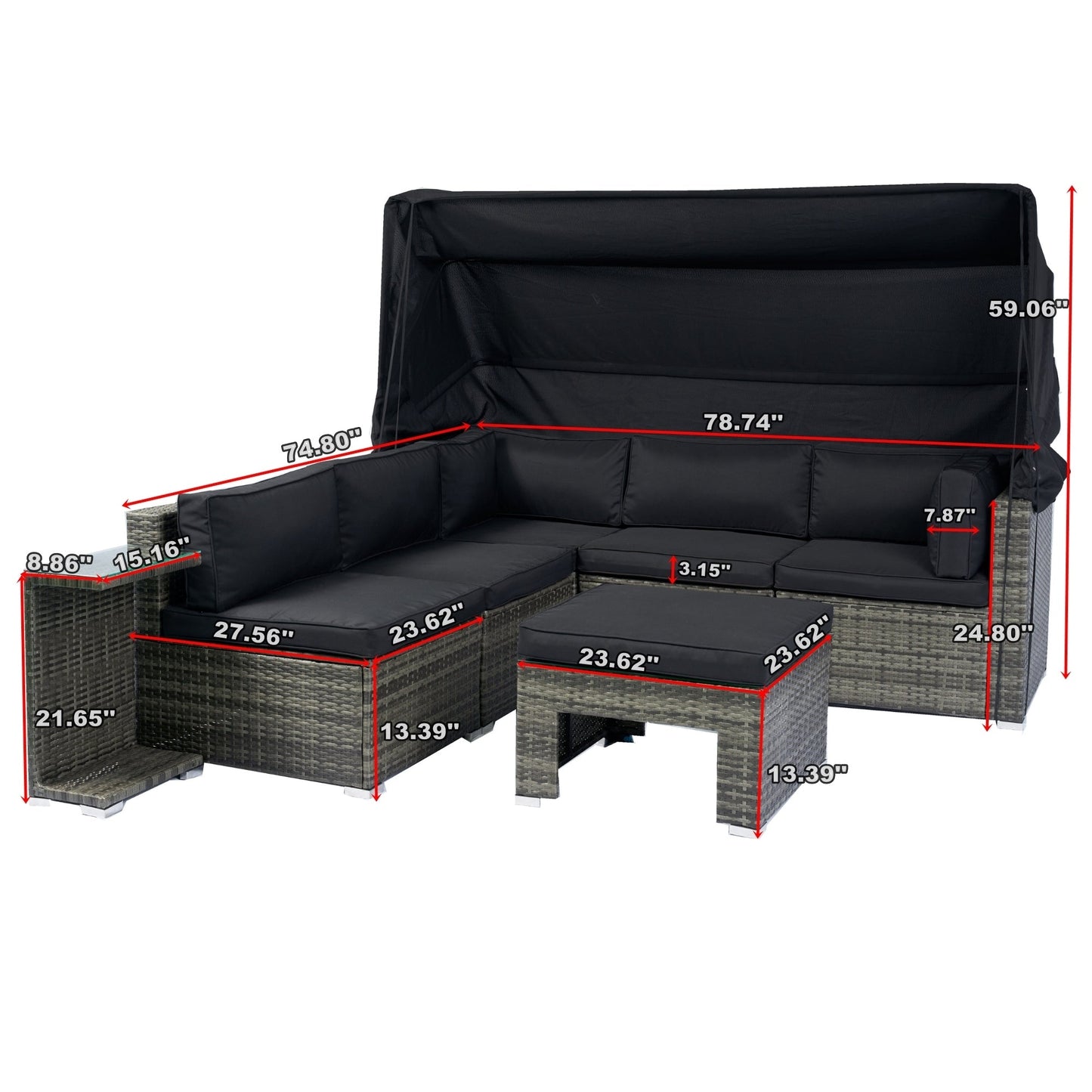 7-Piece Patio Furniture Set W/Retractable Canopy Wicker Rattan Sectional Sofa Set Patio Furniture With Washable Cushions