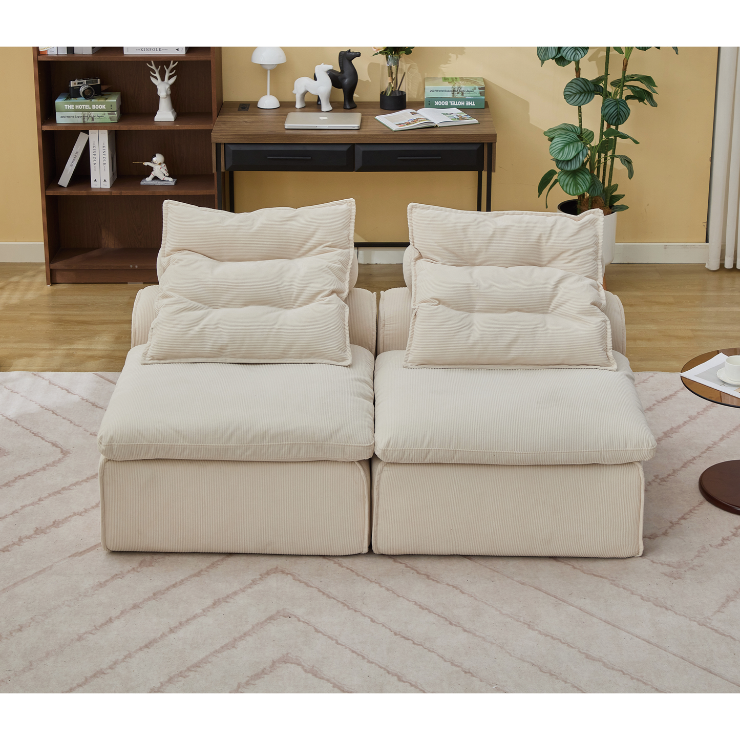 Modular Sofa,No Armrests,At Will DIY,Soft Corduroy Fabric,Neck Pillow-Back Lounge Sofa Chair,Reading Nook, or Apartment
