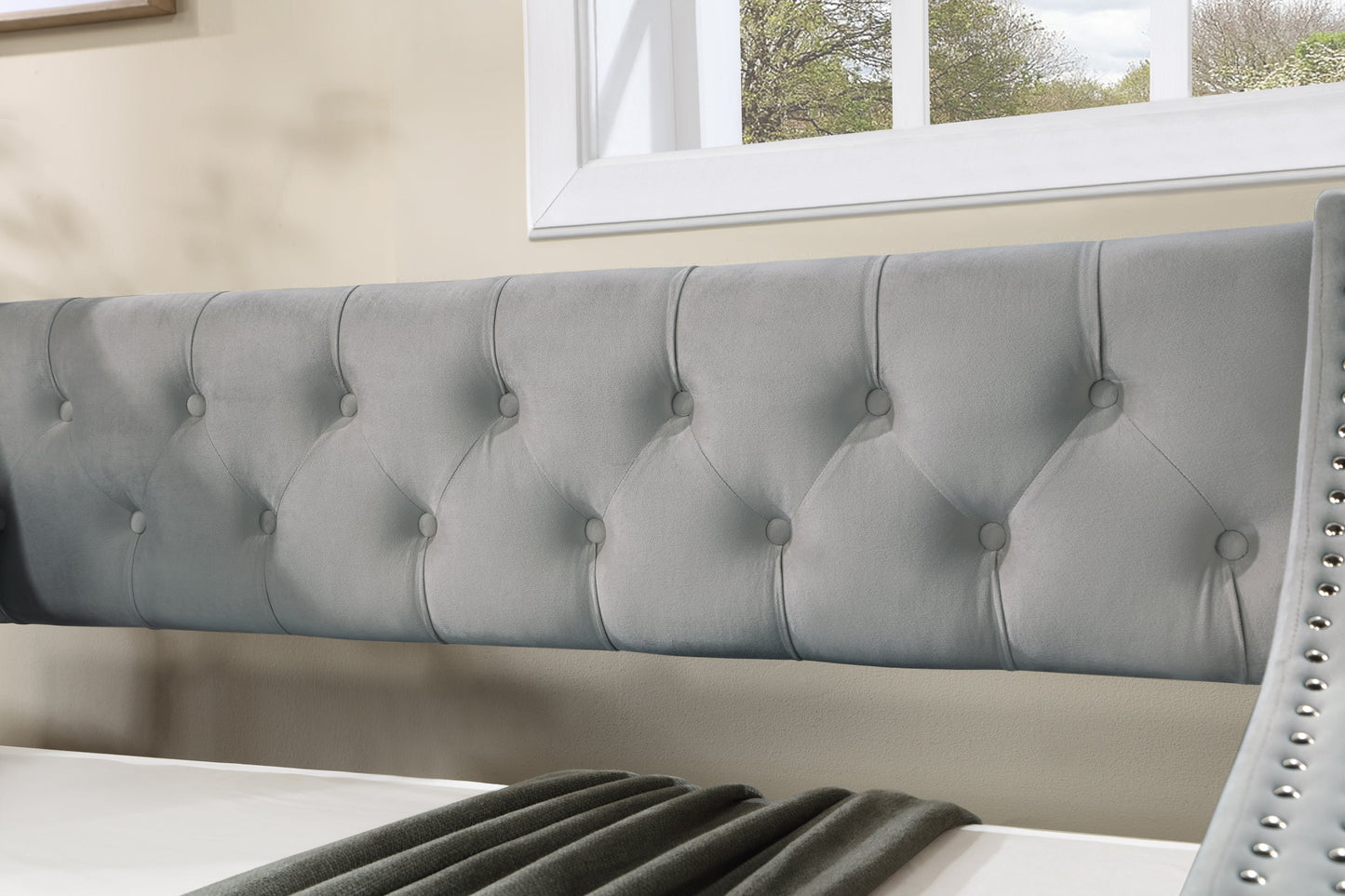 Daybed With Trundle Upholstered Tufted Sofa Bed, With Button and Copper Nail on Arms,full Size Grey