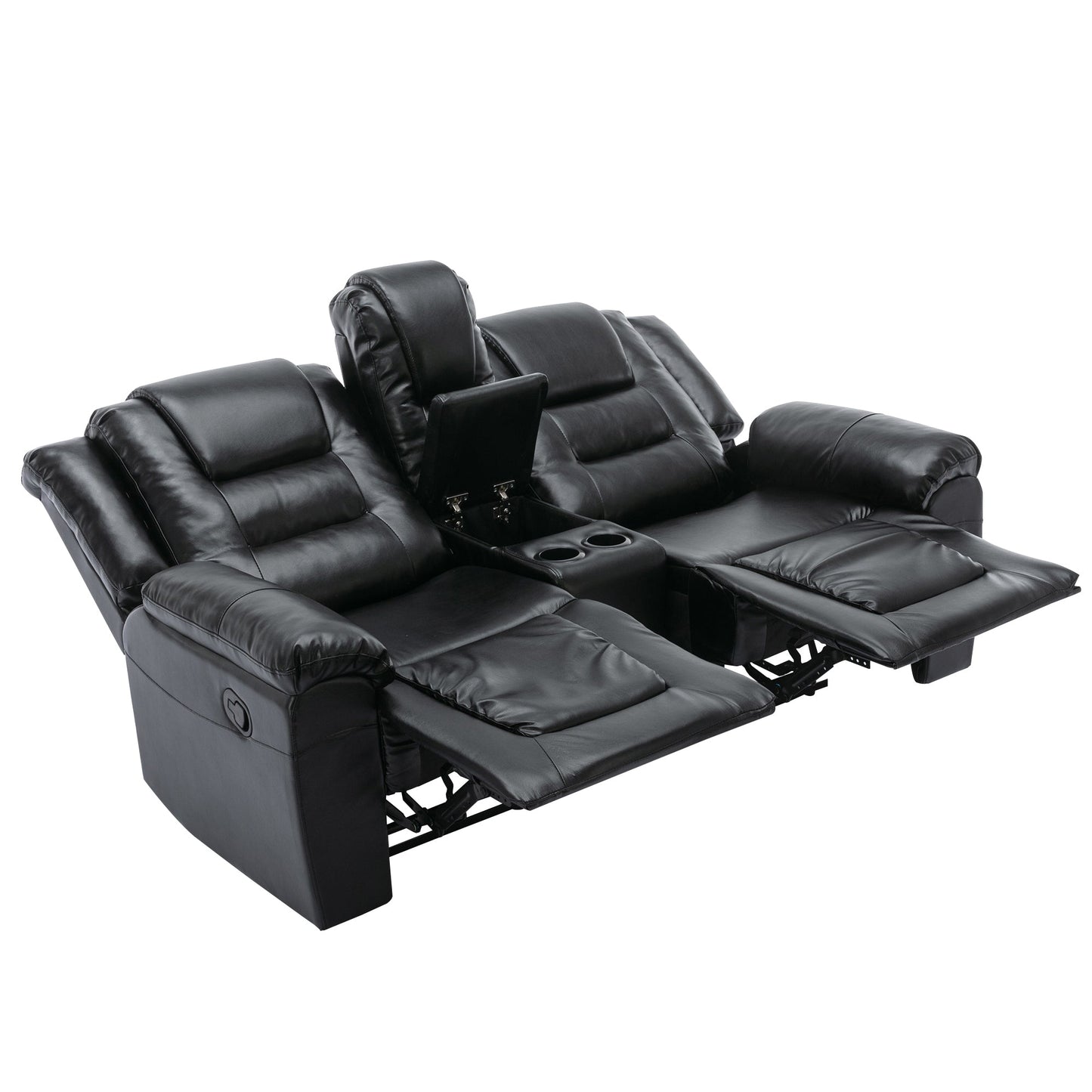 2 Seater Home Theater Recliner Manual Recliner Chair With a Storage Box and Two Cup Holders for Living Room,Bedroom, Black
