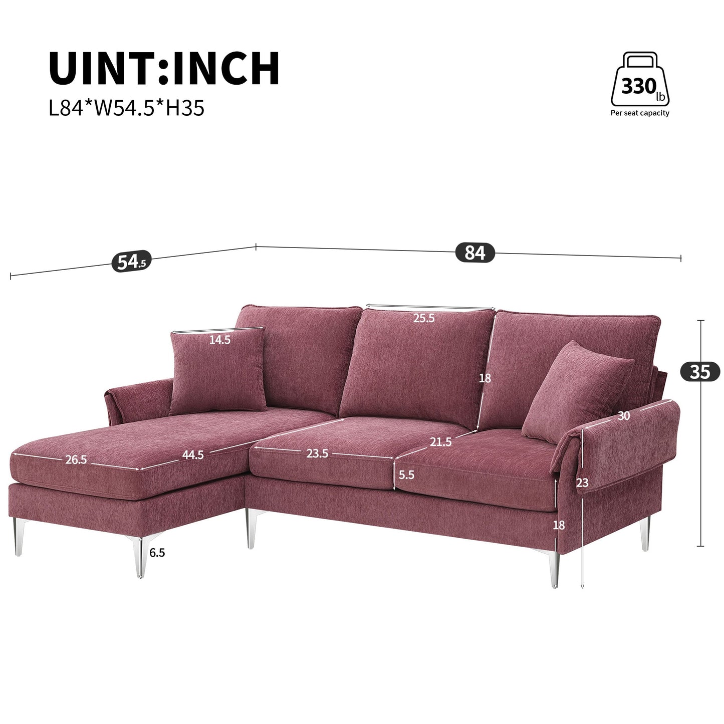 84 "Modern Chenille L-Shaped Sofa With Reversible Lounge,Convertible Sectional Couch Set,4 Seat Indoor Furniture