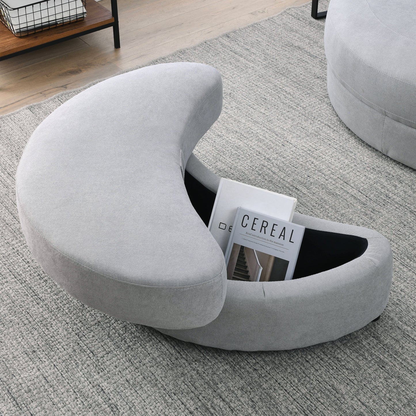 Swivel Accent Barrel Modern Grey Sofa Lounge Club Big Round Chair With Storage Ottoman Linen Fabric for Living Room