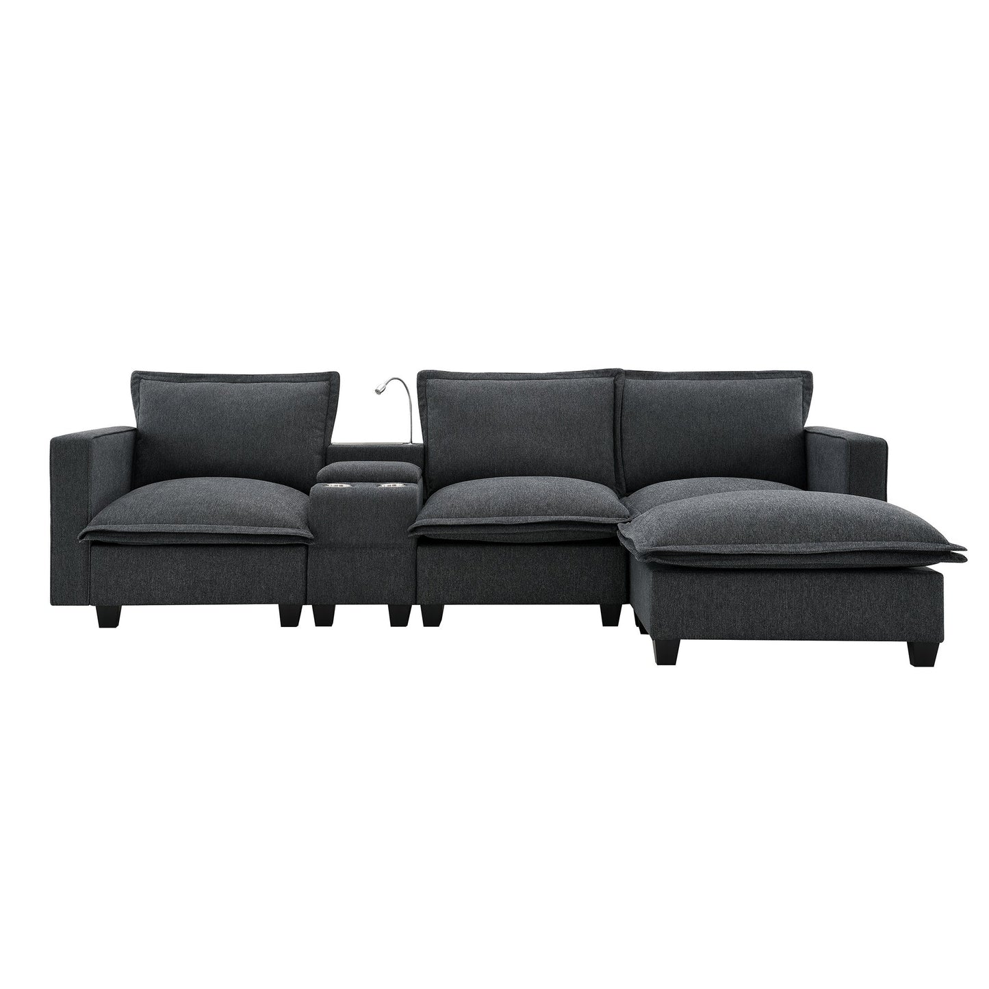 109*57" Modern Sectional Cloud Sofa With Console,USB Charger,Reading Light,Cup Holder,Wide Seat,4 Seat Chenille Modular