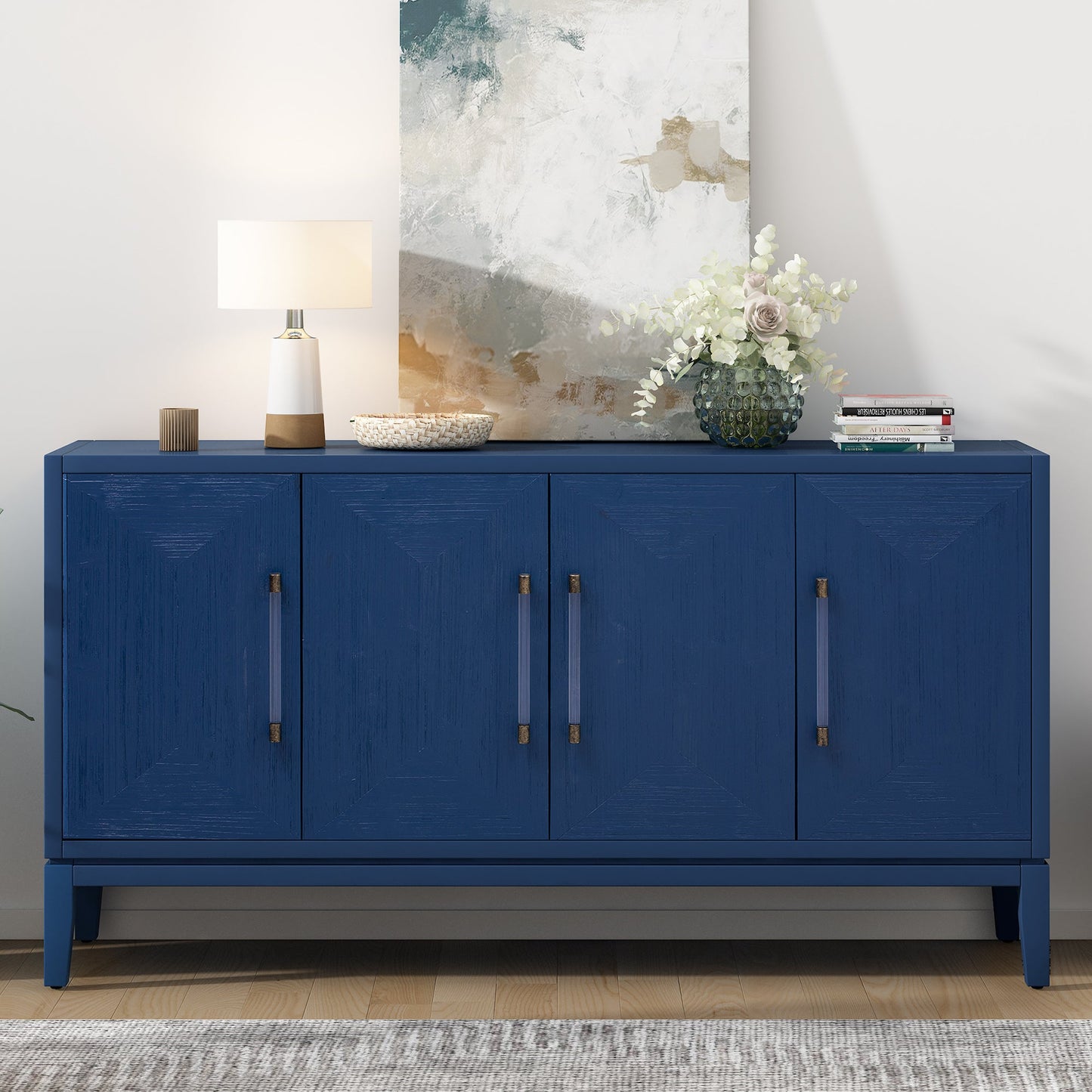 Versatile Four-Door Sideboard With Brushed Doors and Fir Veneer,Featuring Elegant Handles,Perfect for Various Spaces