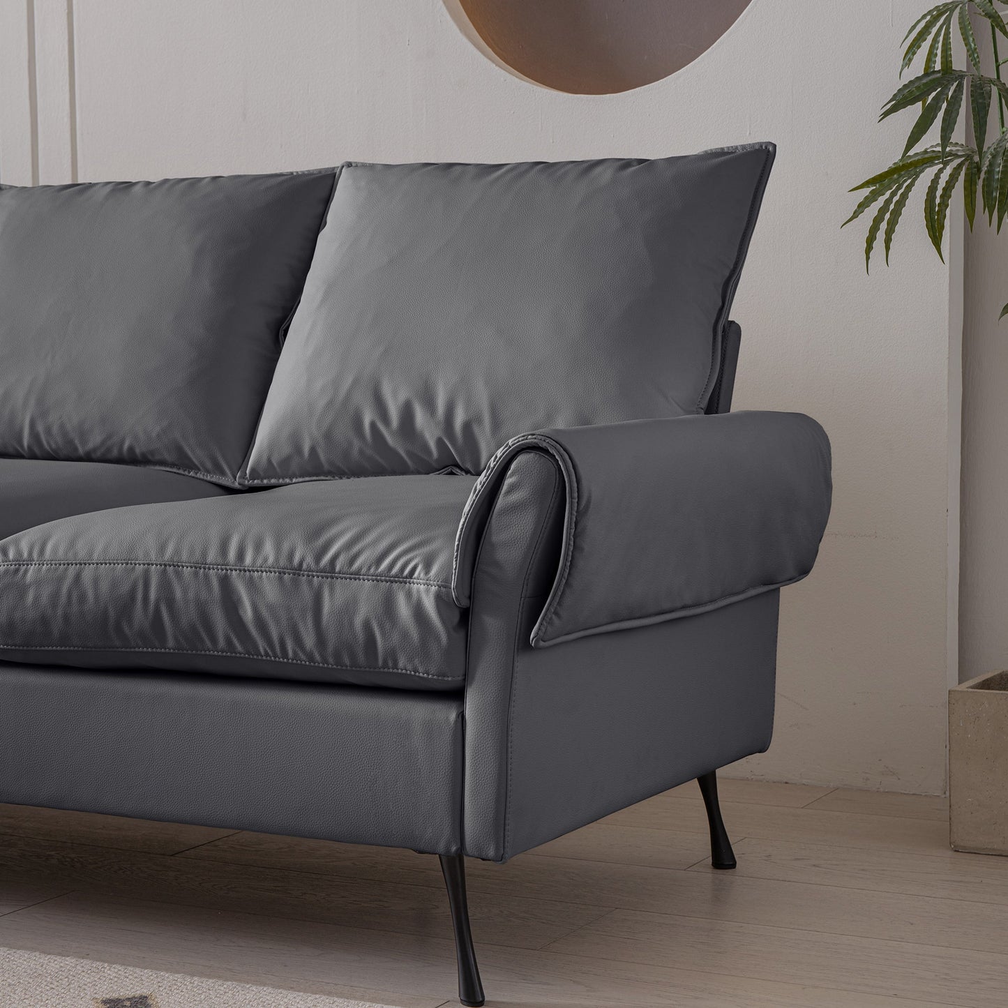 104.5"Modern Sectional Technical Leather L-Shaped Sofa Couch With Convertible Ottoman