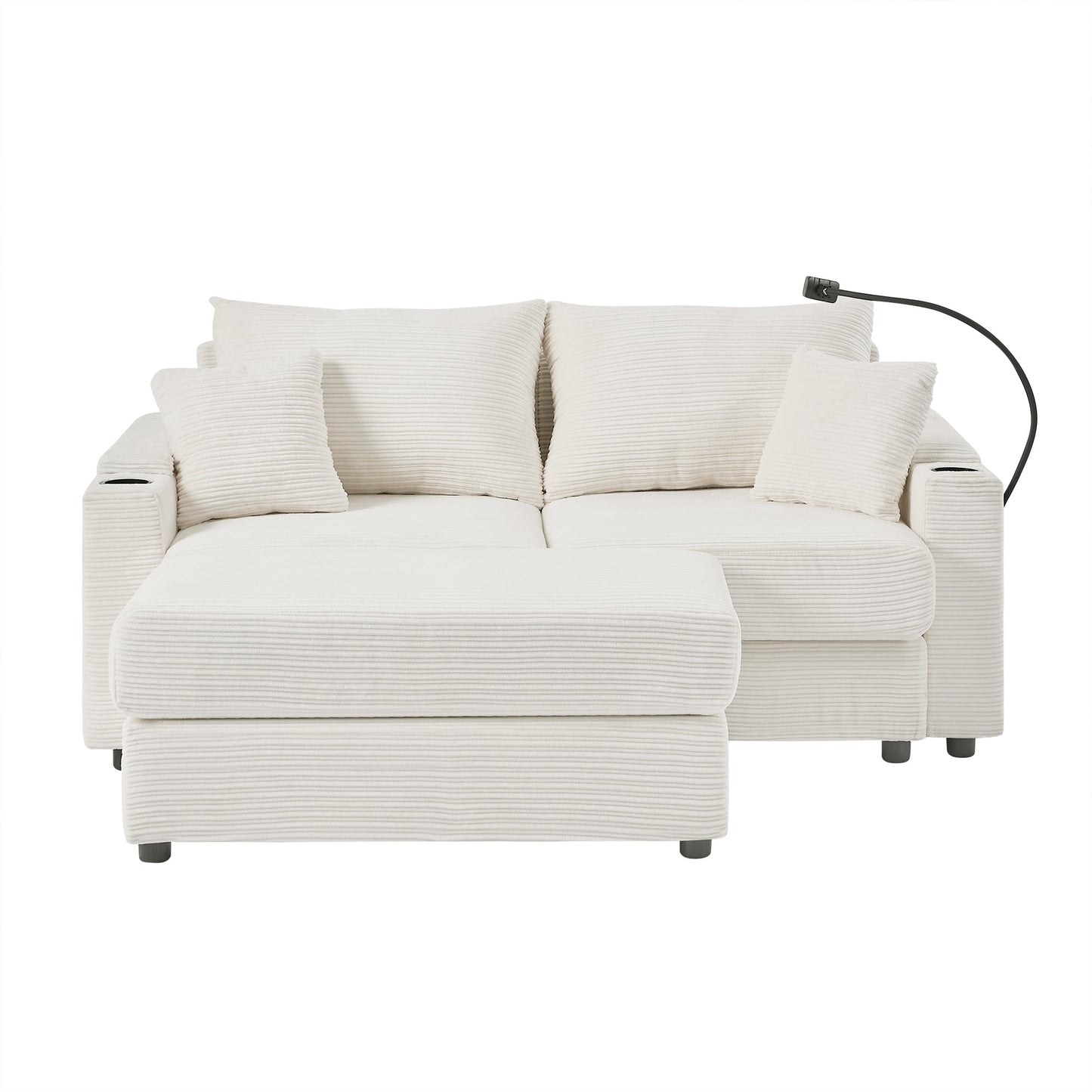 72.8" Modern Style Loveseat Sofa Sectional Sofa Couch With Storage Space, a Movable Ottoman, Two USB Ports, Two Cup Hold