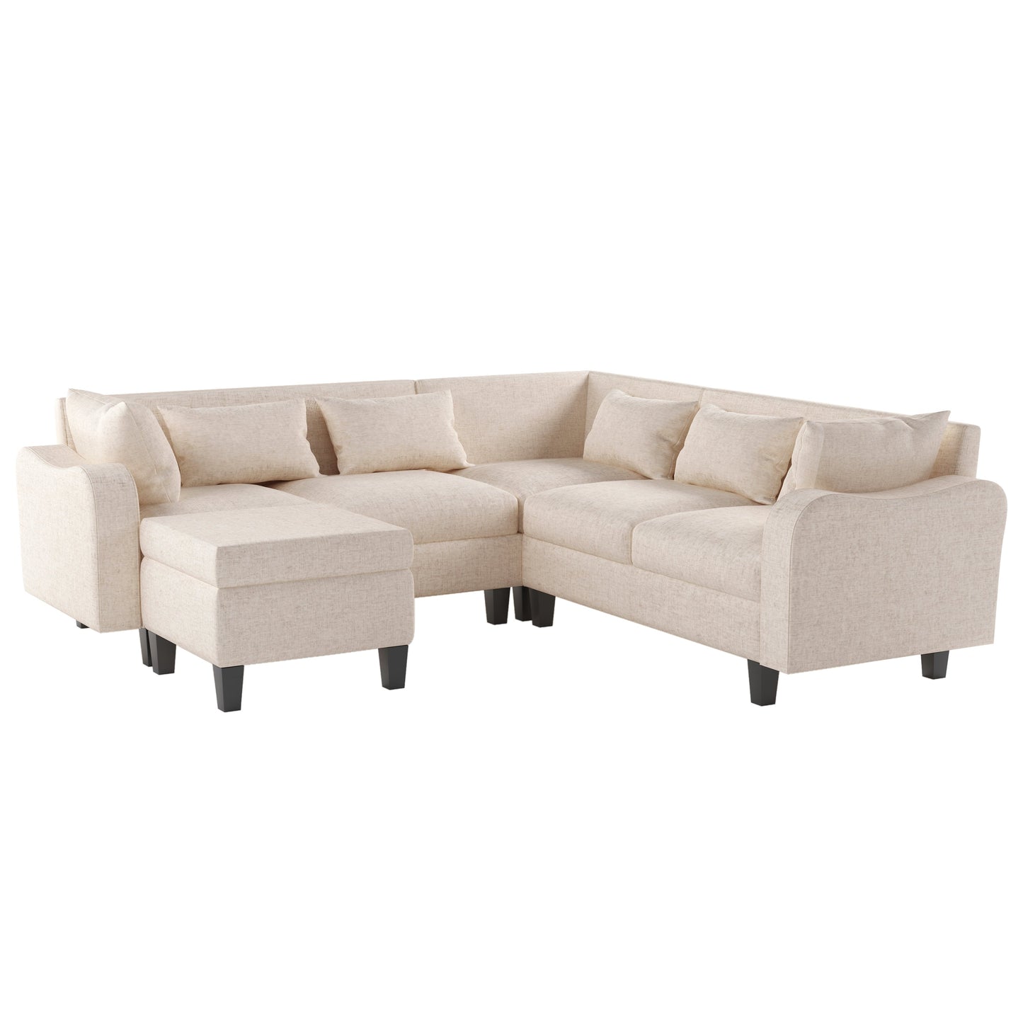 87" Modern Sectional Sofa With Coffee Table,6-Seat Couch Set With Storage Ottoman,Various Combinations,L-Shape Indoor