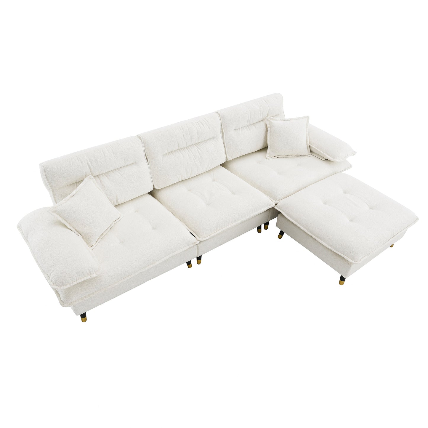 106*66.5" L Shaped Convertible Sectional Sofa,4 Seat Tufted Couch Set With Two-Tone Adjust Legs,Cloud Chenille Fabric