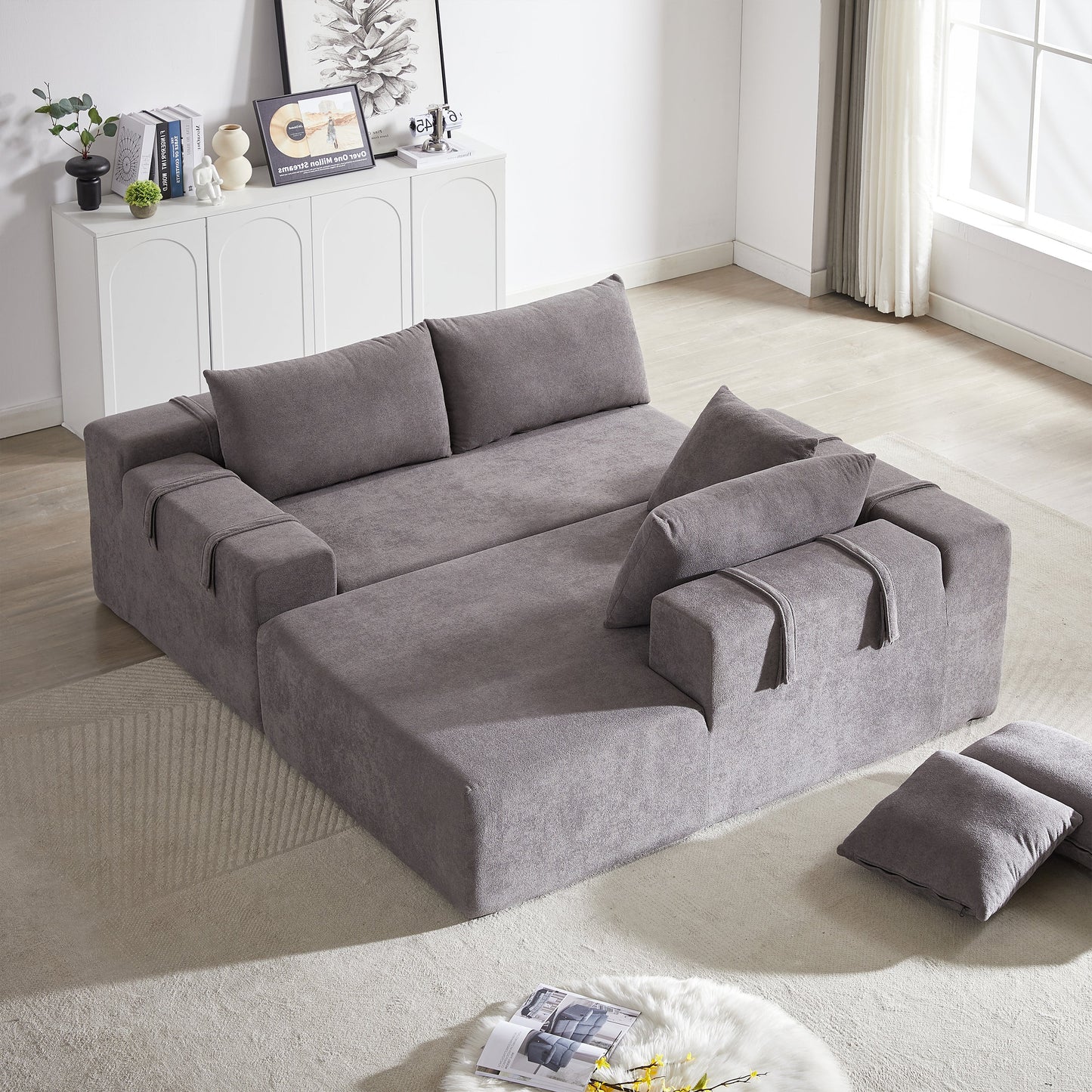 Modern Chenille Upholstered Sectional Sofa Couch Set,Modular 108" L Shaped Sectional Living Room Sofa Set With 6 Pillows