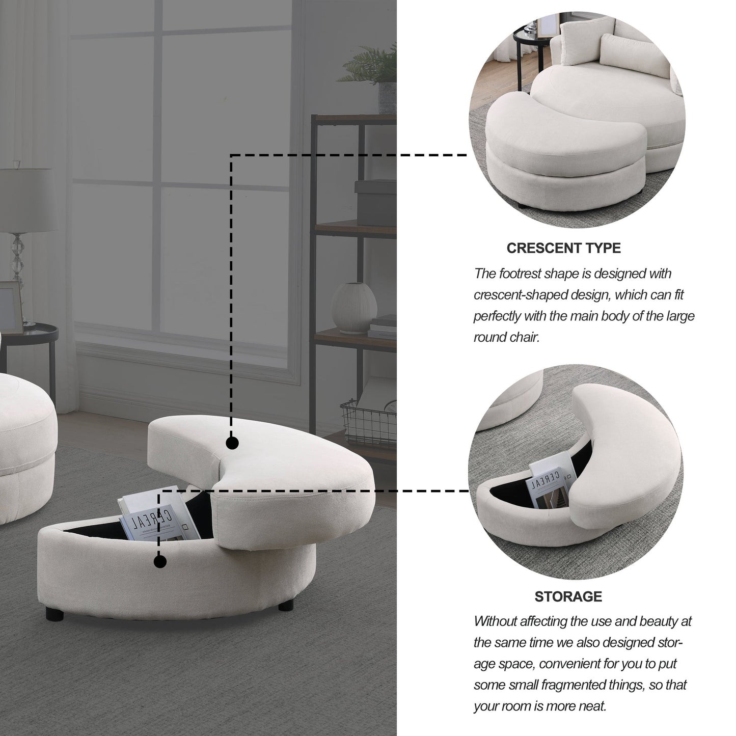 Swivel Accent Barrel Modern Sofa Lounge Club Big Round Chair With Storage Ottoman Linen Fabric for Living Room