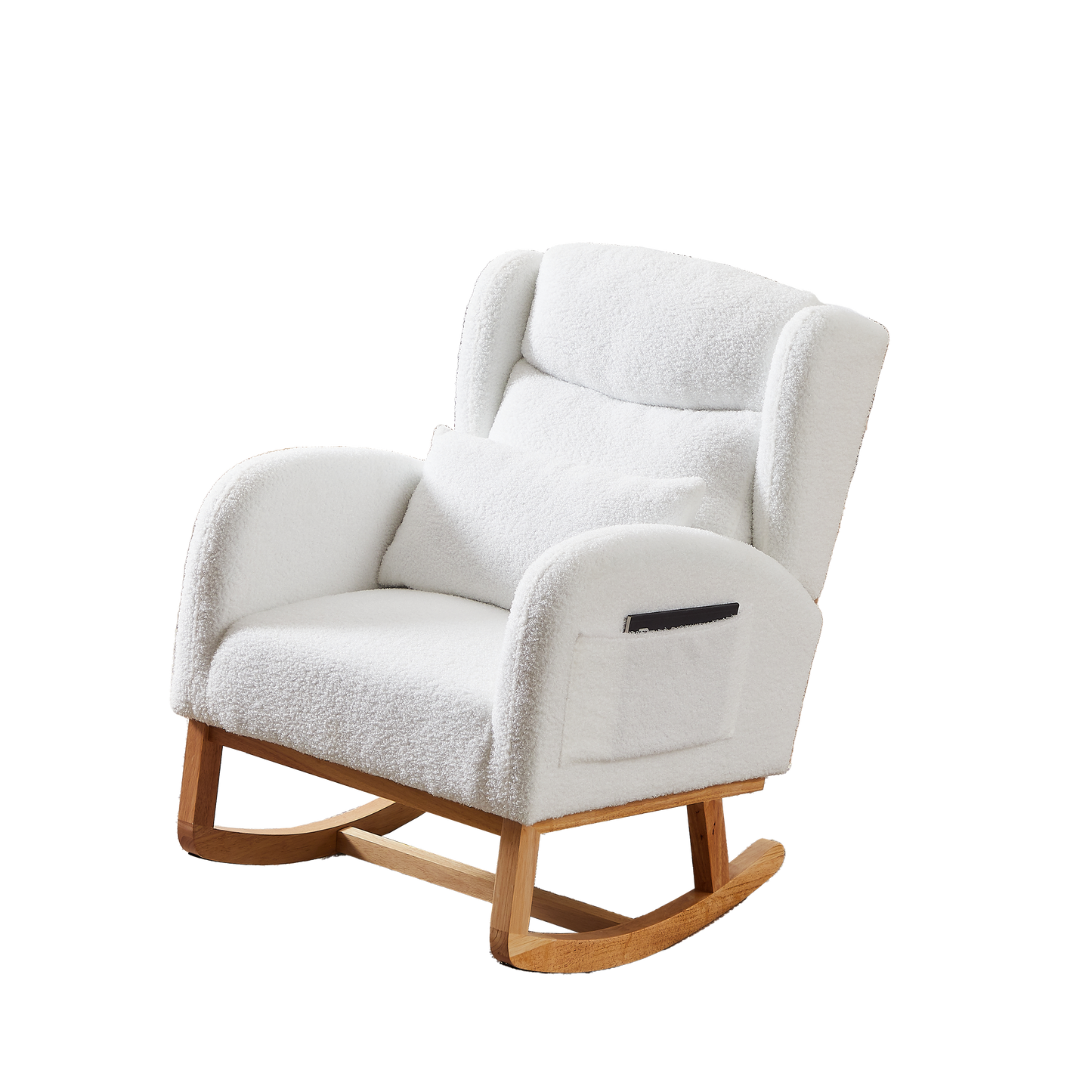 Modern Accent High Backrest Living Room Lounge Arm Rocking Chair, Two Side Pocket