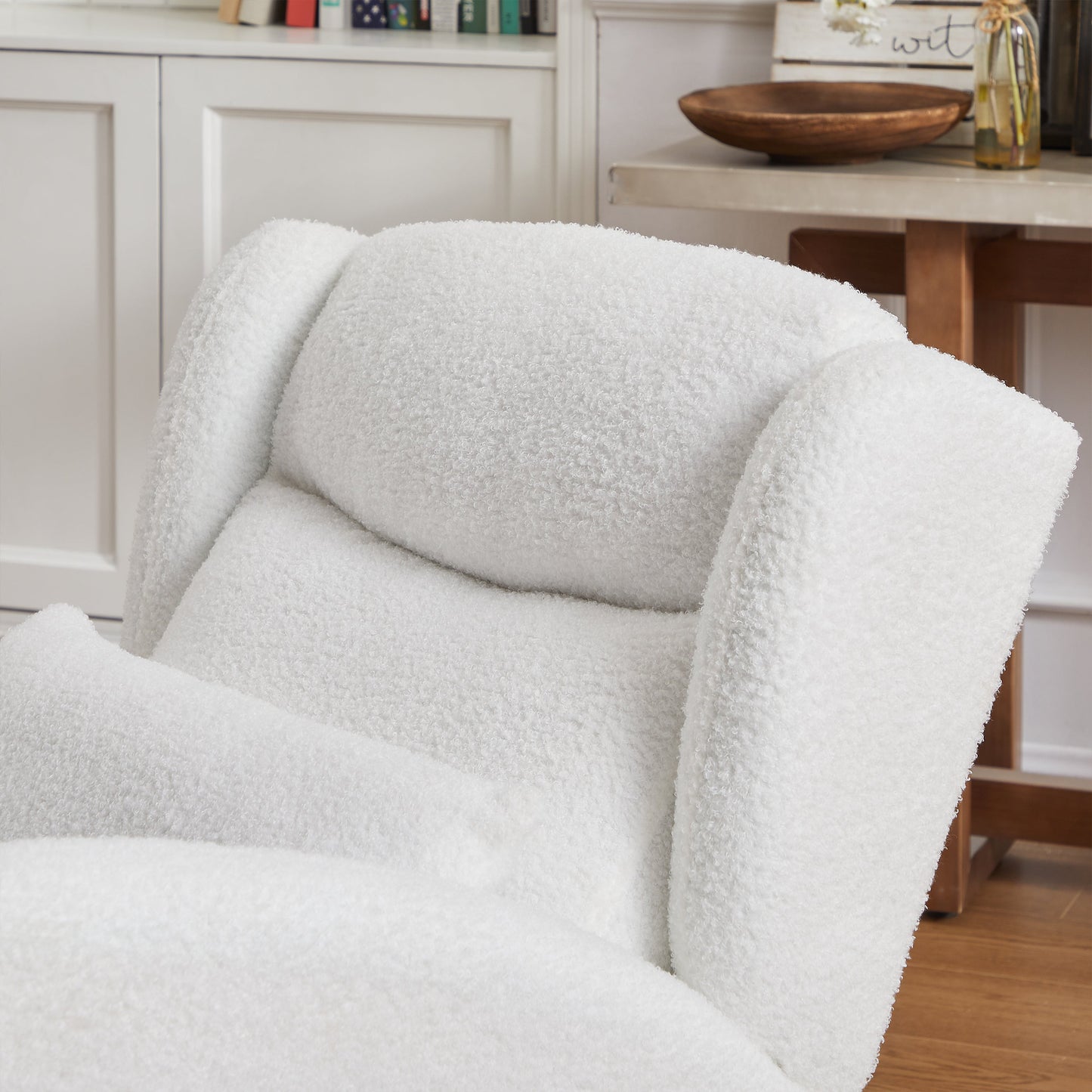 Modern Accent High Backrest Living Room Lounge Arm Rocking Chair, Two Side Pocket