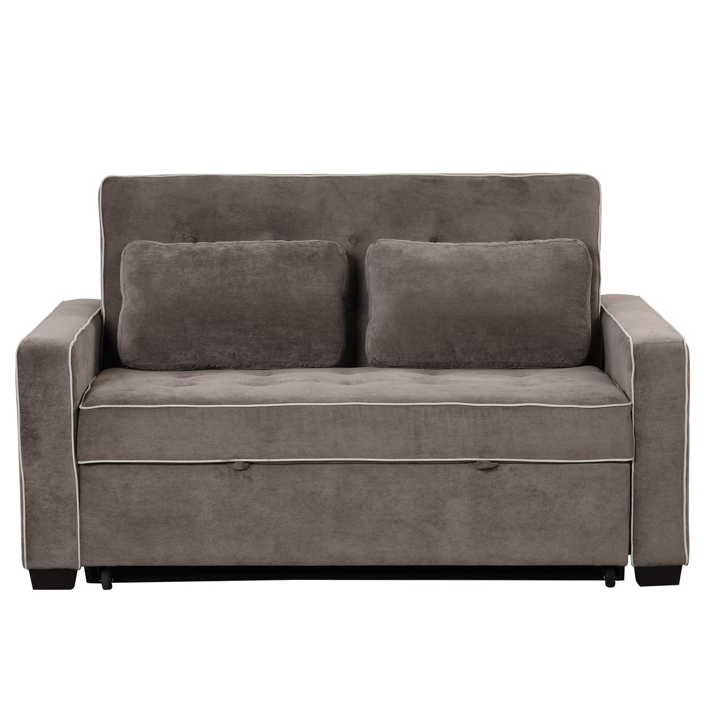 65.7" Linen Upholstered Sleeper Bed , Pull Out Sofa Bed Couch Attached Two Throw Pillows,Dual USB Charging Port