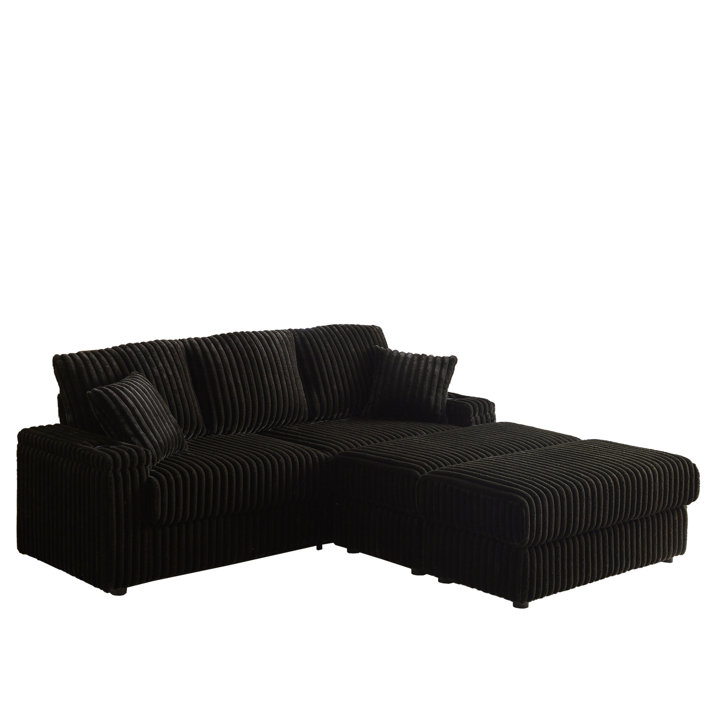 84Inch Corduroy 3-Seater Sofa With 3 Back Pillows ,2 Toss Pillows , a Ottoman ,2storage Spaces and Cup-Holding Grooves