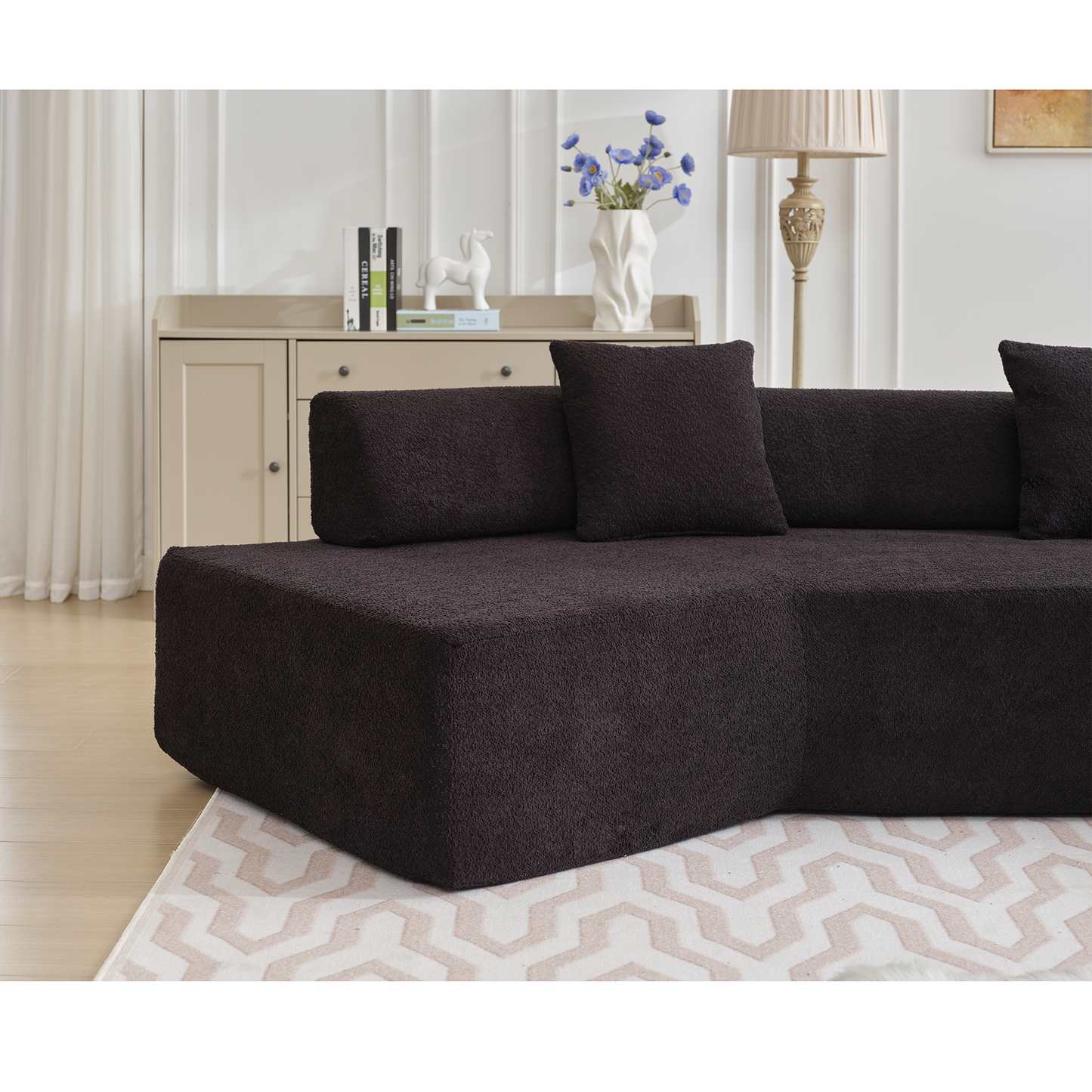Modern Minimalist 140" L-Shape Couch ,No Assembly Required,Boucle,Modular Sofa ,Couch With Chaise,Free Combination Foam