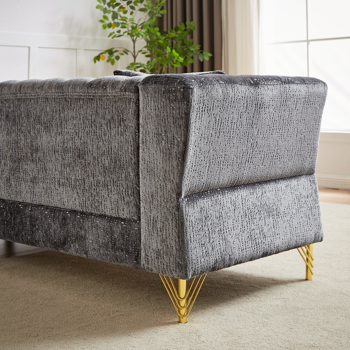 81.5-Inch Chenille Corner Sofa , L-Shaped Sectional Couch, 5-Seater Corner Sofas With 3 Cushions for Living Room, Bedroom