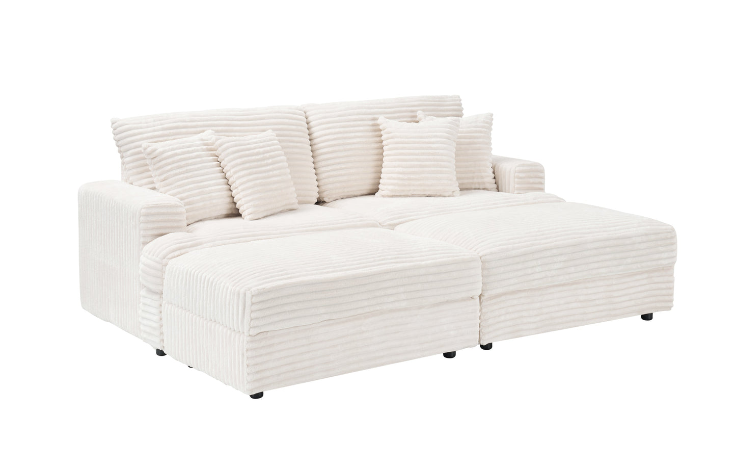 82 Inches Beige Corduroy Sofa, Two Storage Feet +4 Throw Pillows, Create a Living Room, Office Fashion New Darling