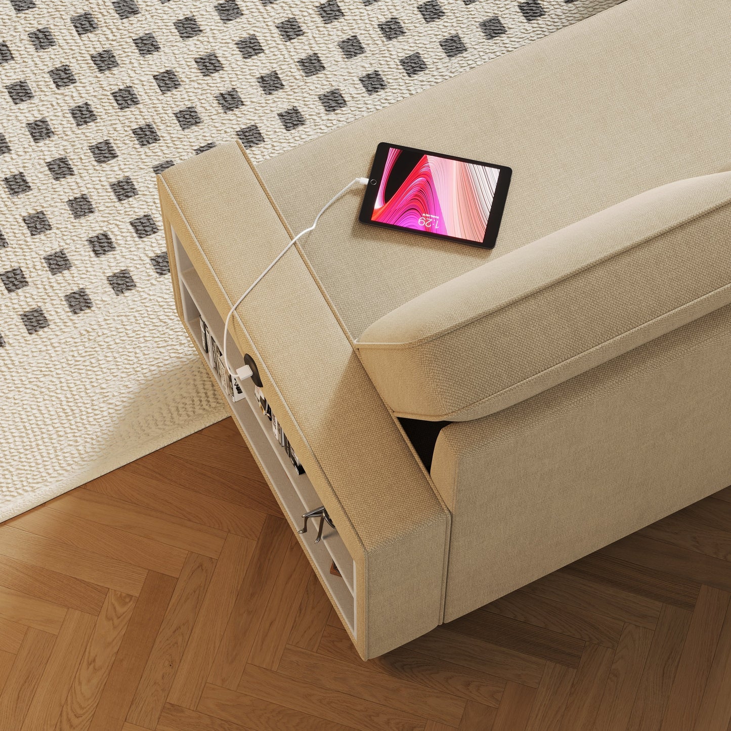 85.8" Pull Out Sleeper Sofa L-Shaped Couch Convertible Sofa Bed With Storage Chaise and Storage Racks,With USB Port