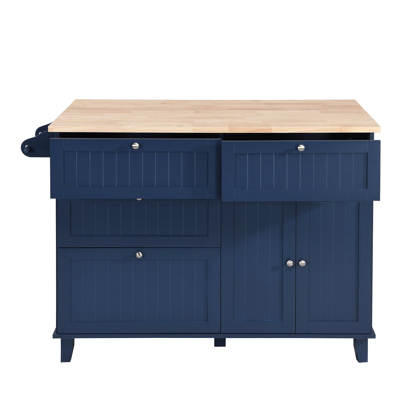 Farmhouse Kitchen Island Set With Drop Leaf and 2 Seatings,Dining Table Set With Storage Cabinet, Drawers and Towel Rack