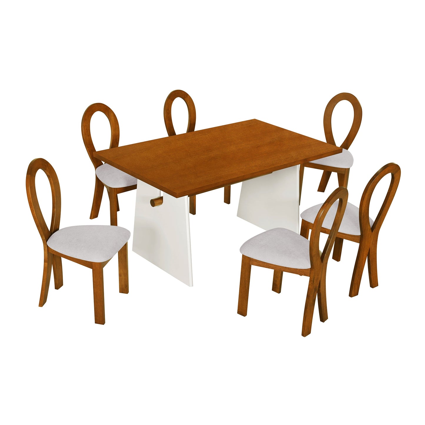 Modern 7-Piece Dining Table Set With Trestle Dining Table and 6 Upholstered Dining Chairs, Compact Kitchen Table