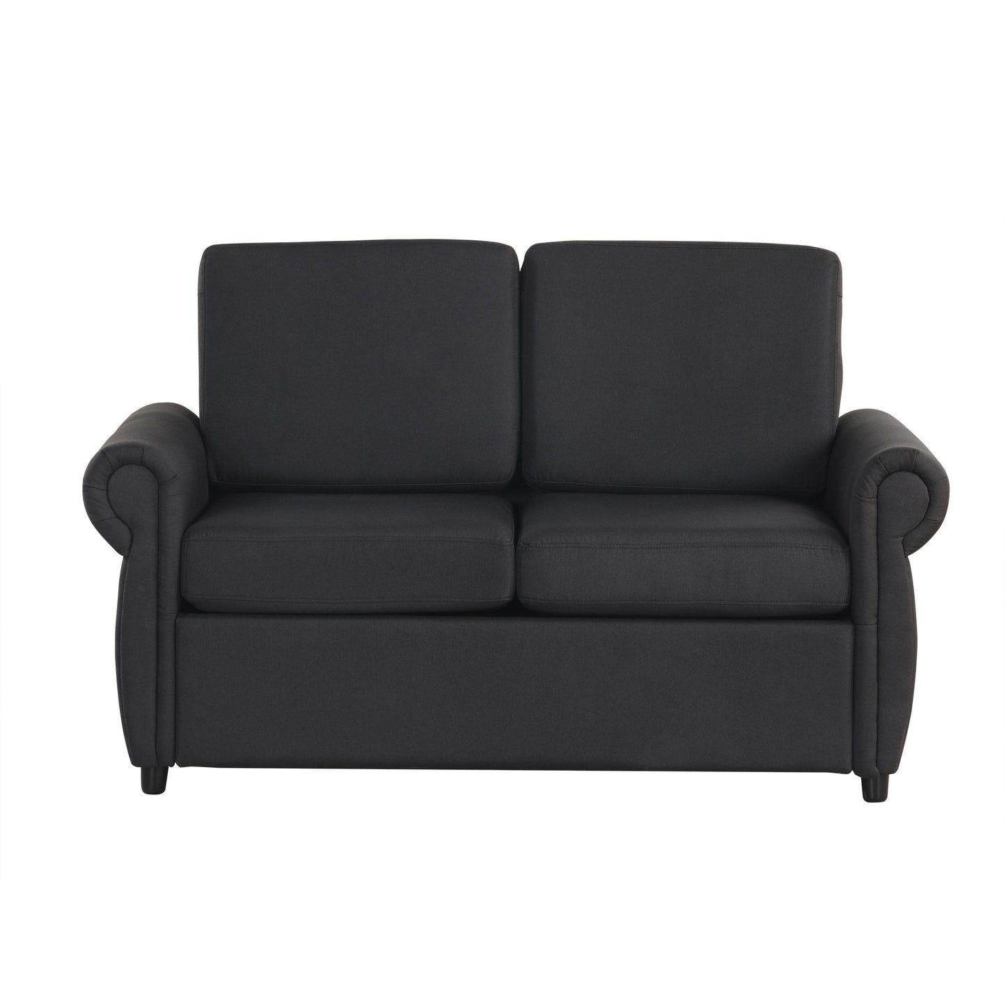 57.9" Pull Out Sofa Bed Loveseat Sleeper With Twin Size Memory Mattress With Two USB Ports for Living Room Spaces, Black