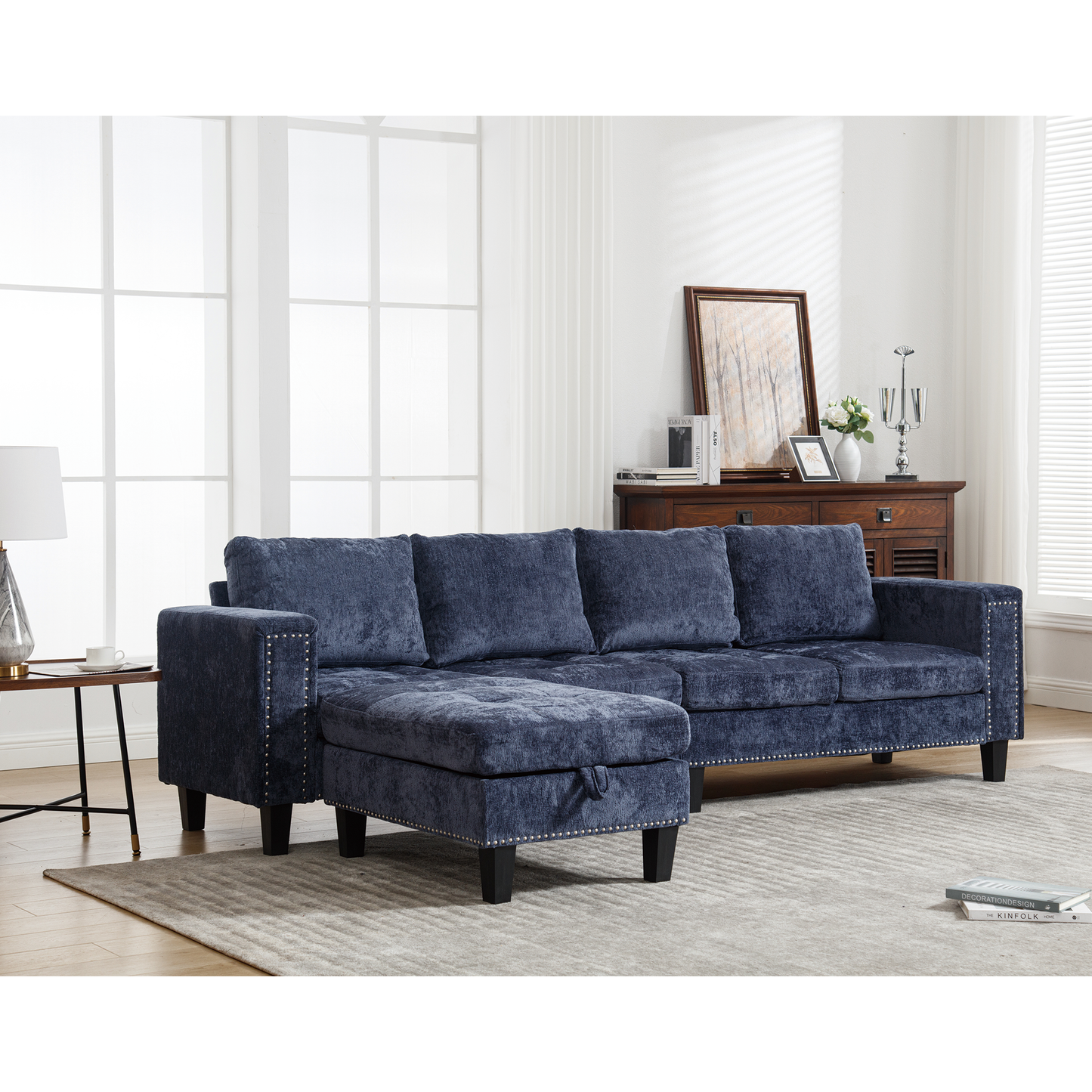 5 Seat Modular Sofa,with Storage Ottoman, Convertible Sectional Sofa, L Shaped Couch , Reversible Chaise ,Riveted Sofa