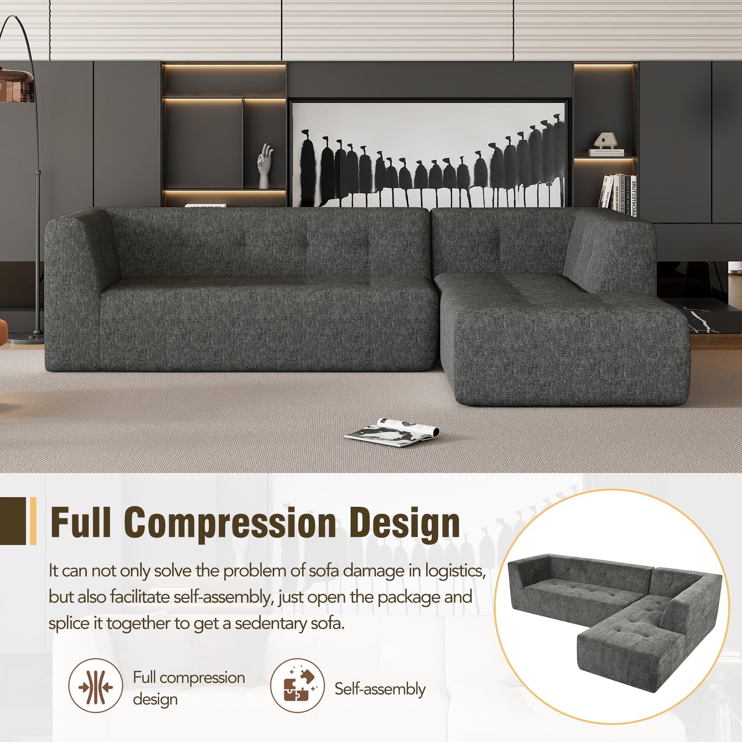 112.2*74" Modular Modular Combination Living Room Sofa Set, Modern Minimalist Sofa, Living Room Upholstered Sofa Bed