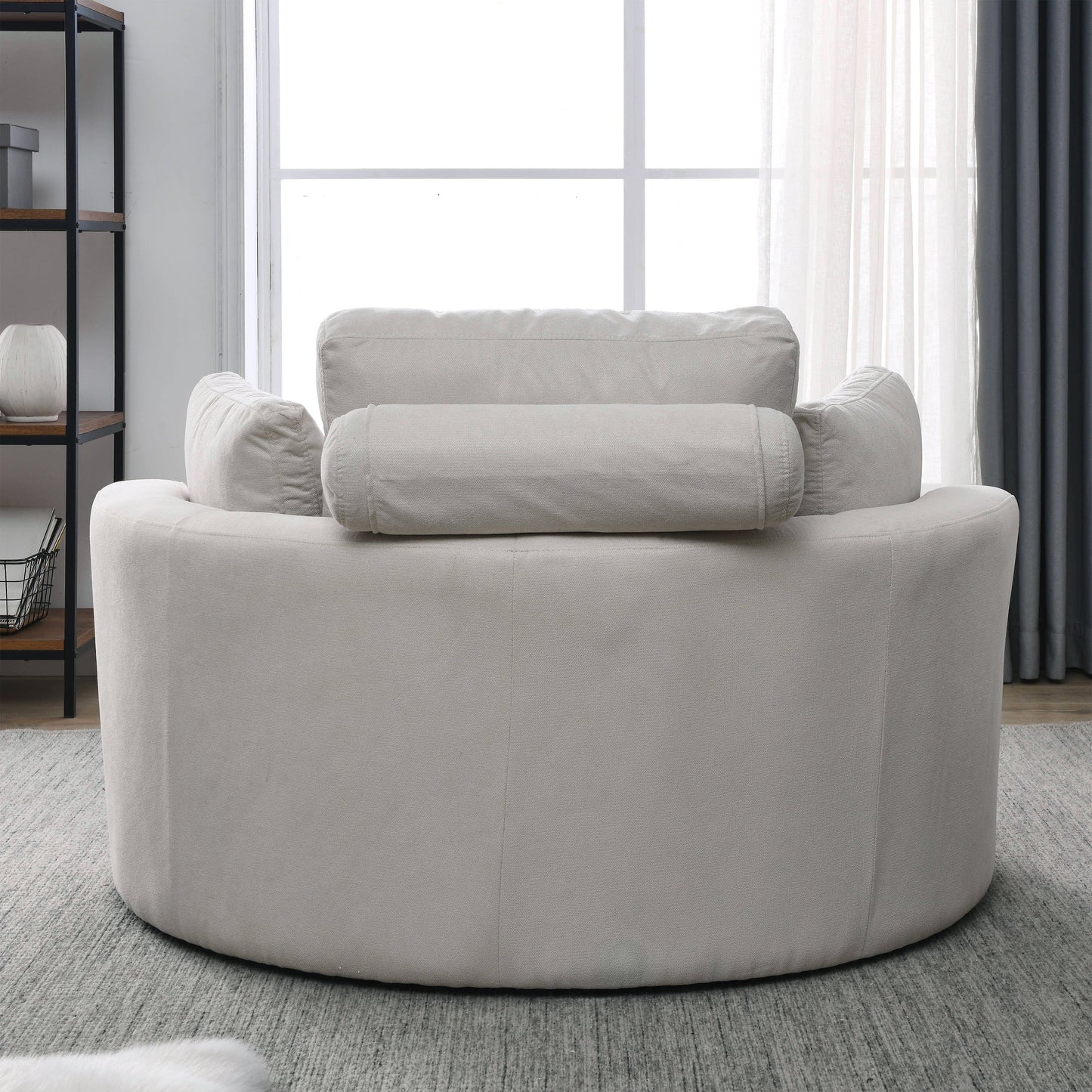 Swivel Accent Barrel Modern Sofa Lounge Club Big Round Chair With Storage Ottoman Linen Fabric for Living Room