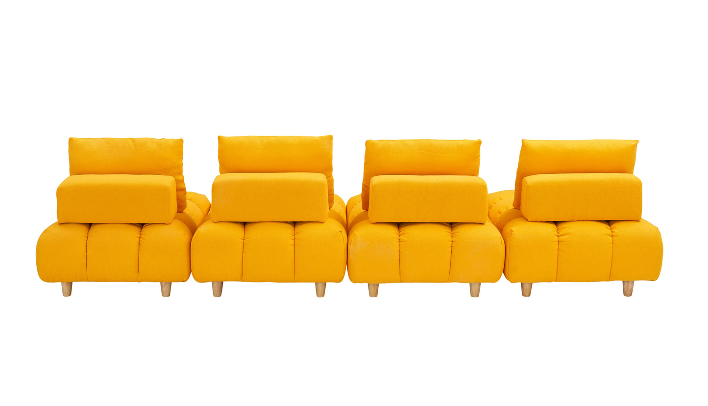 120 Inches Long, Teddy Sofa Fabric, With Spacious and Comfortable Seats, for Apartment Office Living Room -Yellow