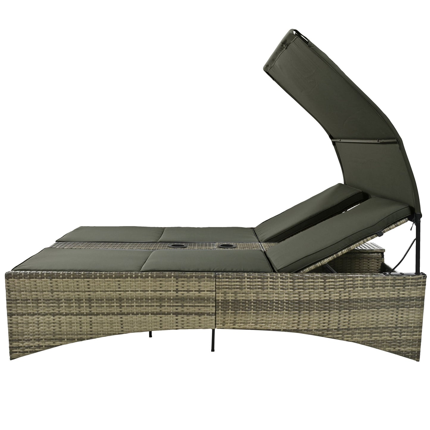 Patio Daybed Outdoor Daybed Outdoor Rattan Sun Lounger With Shelter Roof With Adjustable Backrest, Storage Box