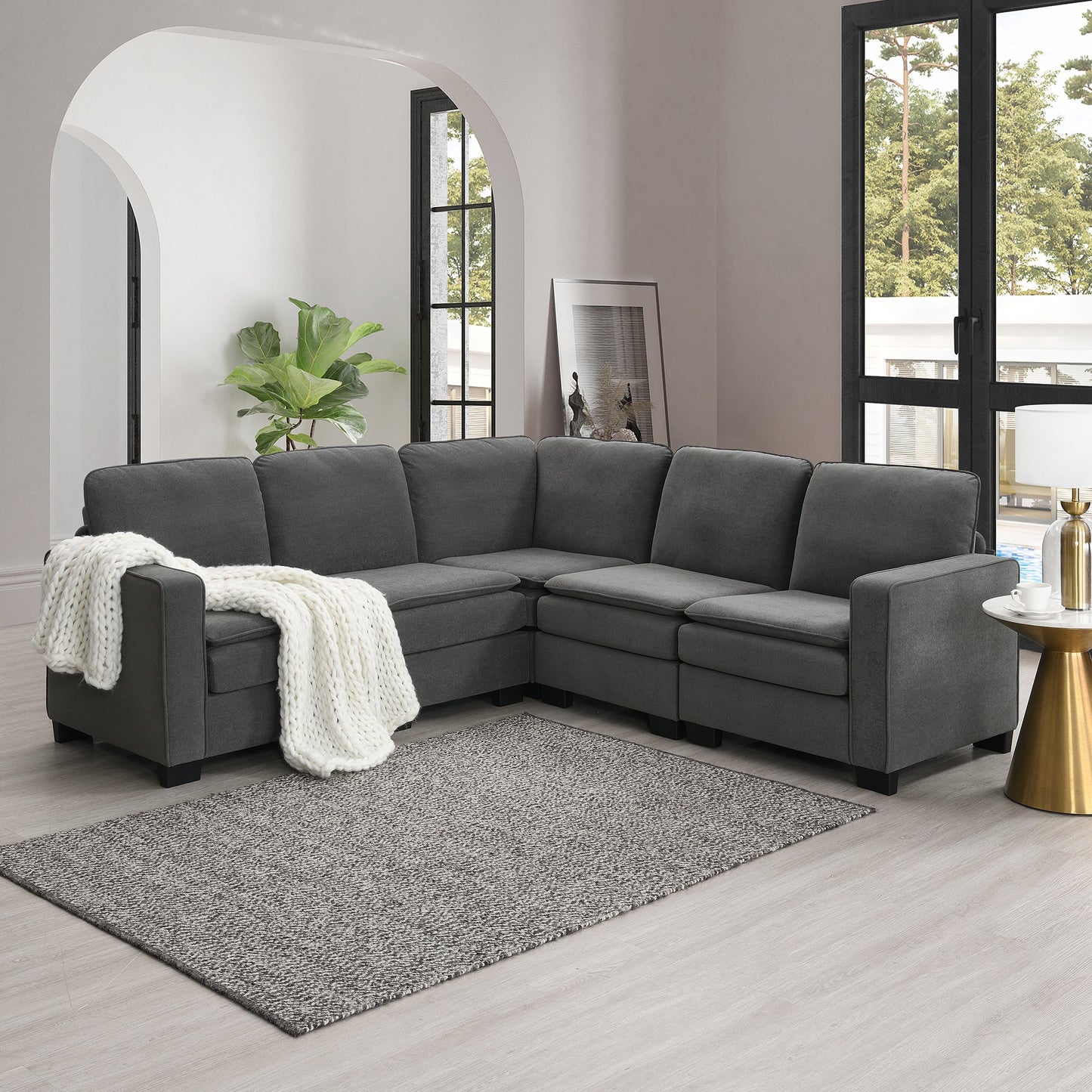 89*89" Oversized Velvet Modern Sectional Sofa,Large L Shaped Upholstered Indoor Furniture With Double Cushions,5 Seat