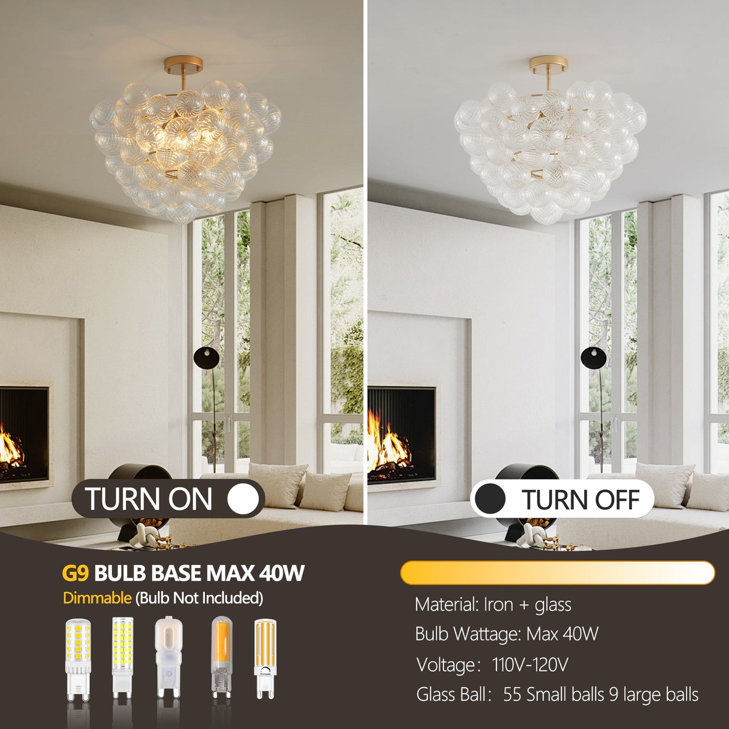 20-Inch Gold Ceiling Pendant Light With Threaded Clear Glass Globe Shade – Ideal for Living Room, Dining Room, Kitchen