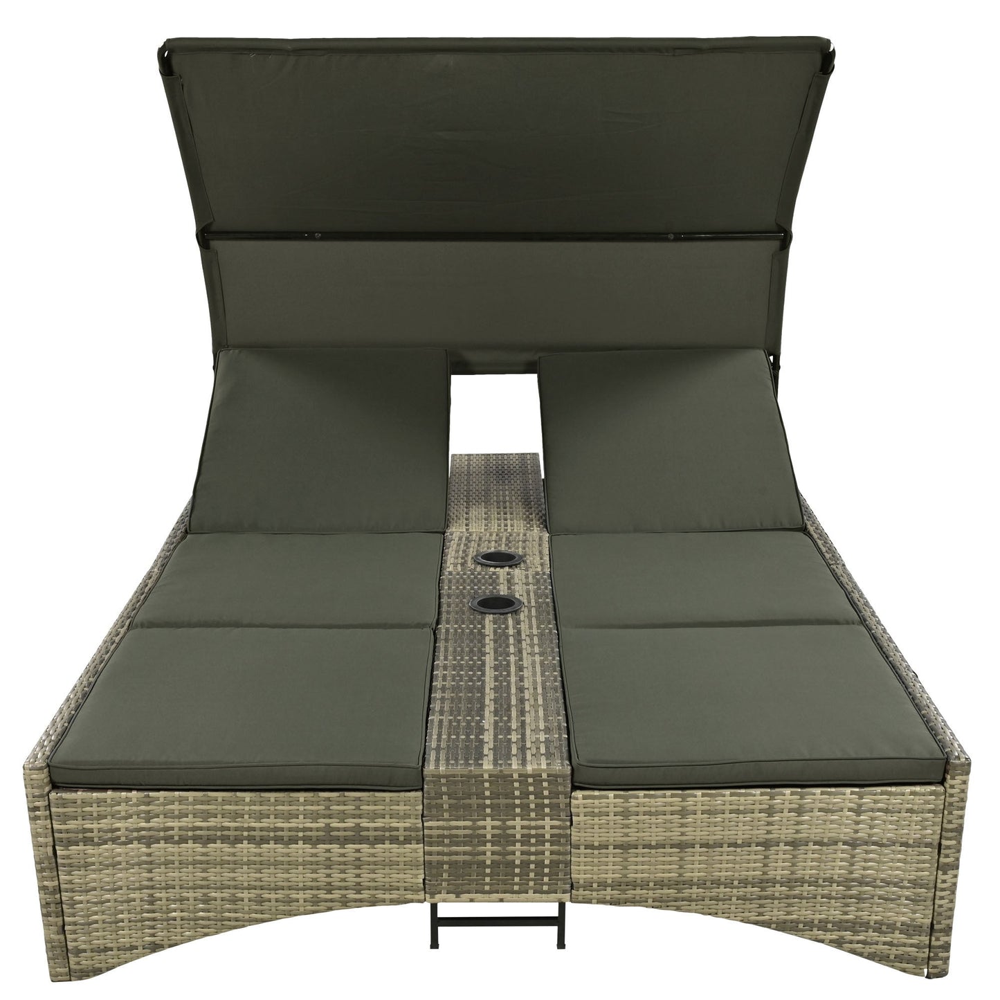 Patio Daybed Outdoor Daybed Outdoor Rattan Sun Lounger With Shelter Roof With Adjustable Backrest, Storage Box