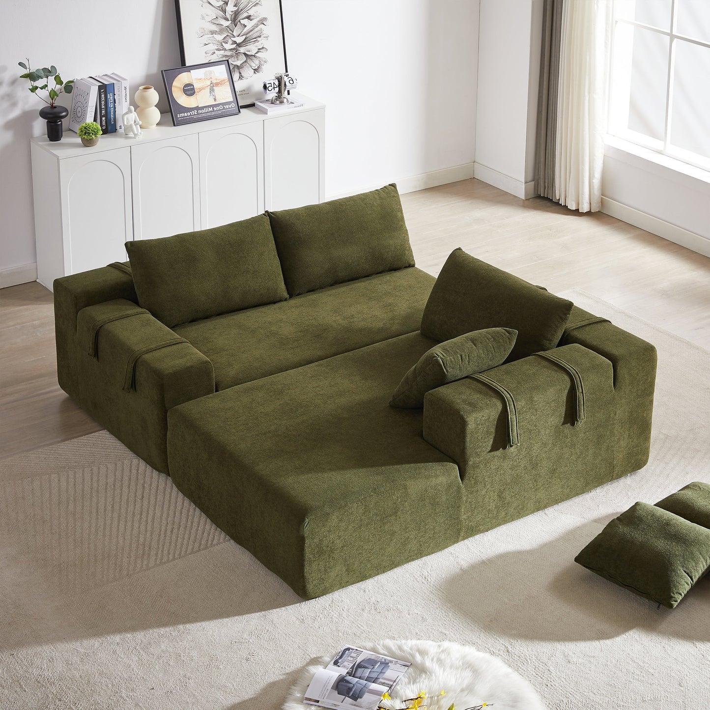 Modern Chenille Upholstered Sectional Sofa Couch Set,Modular 108" L Shaped Sectional Living Room Sofa Set With 6 Pillows