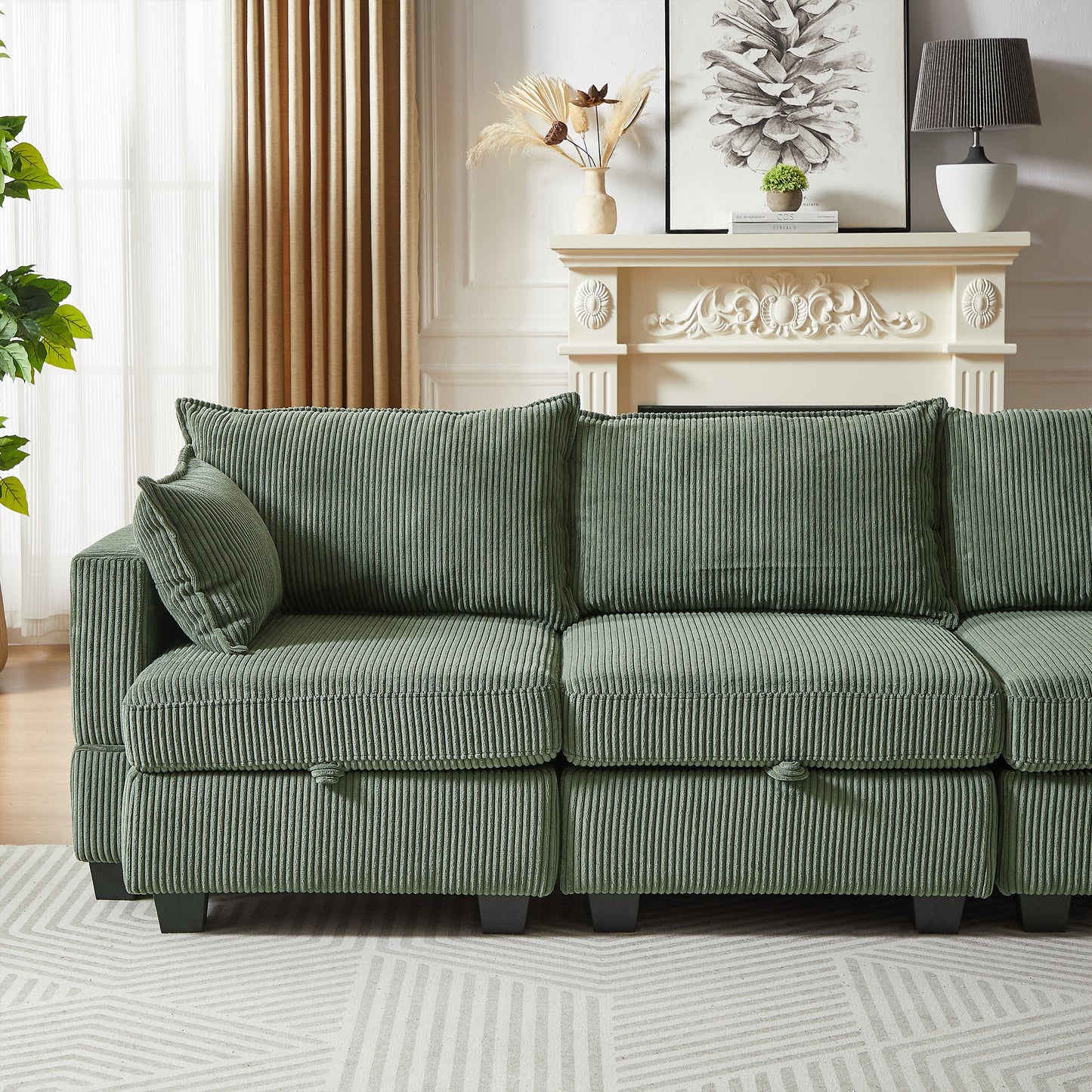 113.5'' Modular Sectiona Corduroy Sofa, Sectional Couches for Living Room U Shaped Sectional Couch With Storage Ottoman