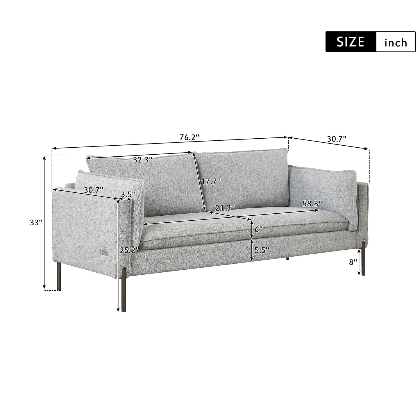 76.2" Modern Style 3 Seat Sofa Linen Fabric Upholstered Couch Furniture 3-Seats Couch for Different Spaces,Living Room
