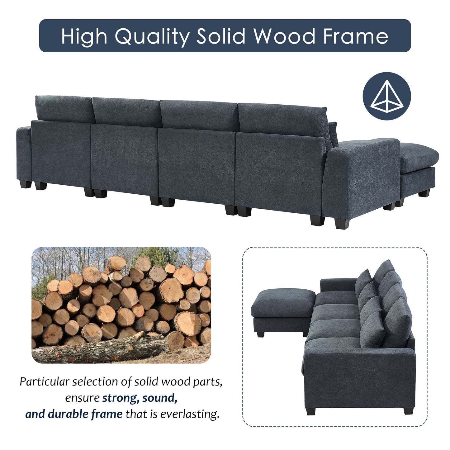 Modern Large L-Shape Feather Filled Sectional Sofa, Convertible Sofa Couch