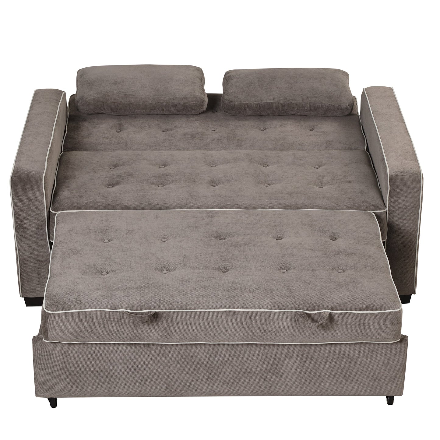65.7" Linen Upholstered Sleeper Bed , Pull Out Sofa Bed Couch Attached Two Throw Pillows,Dual USB Charging Port