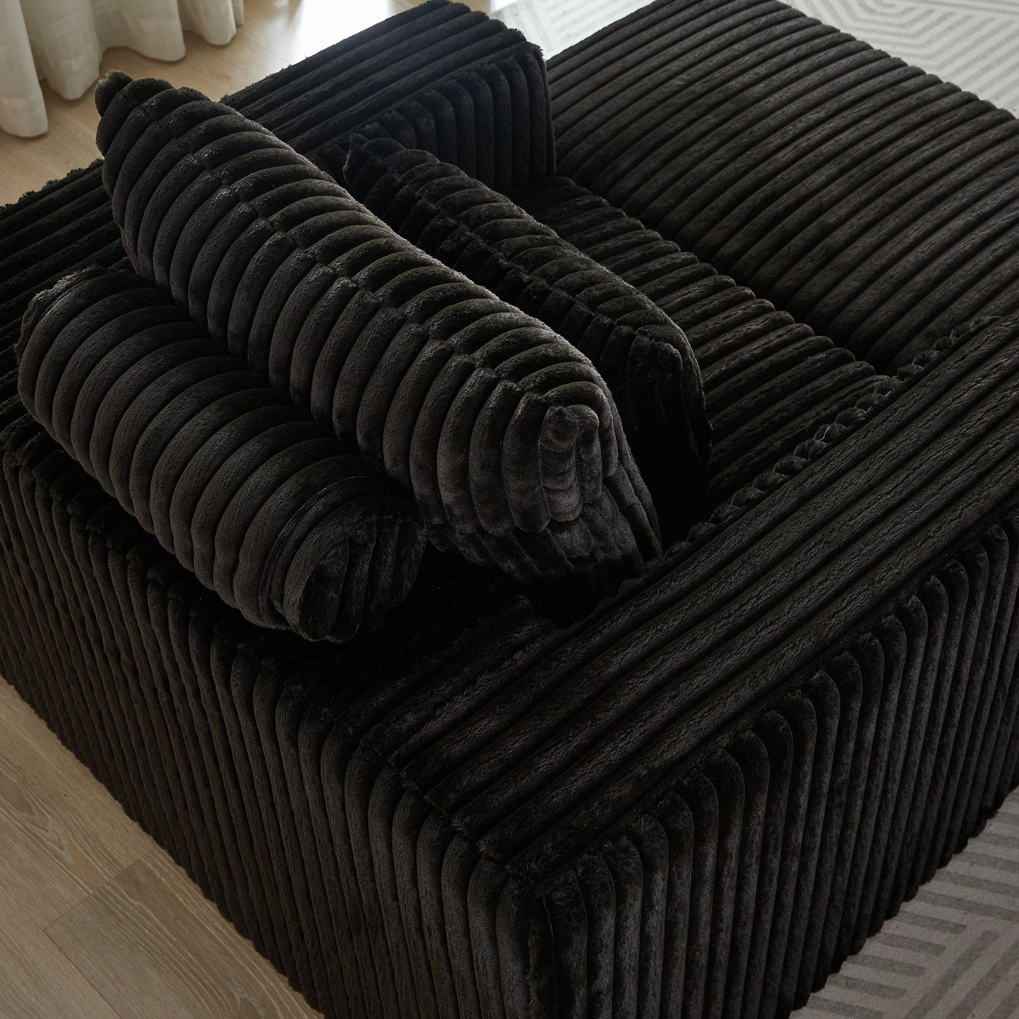 62.5-Inch Corduroy Sponge Sofa Lounge Chair With Removable Footrest,No Assembly Required,Fluffy Modern Sleeper Chair