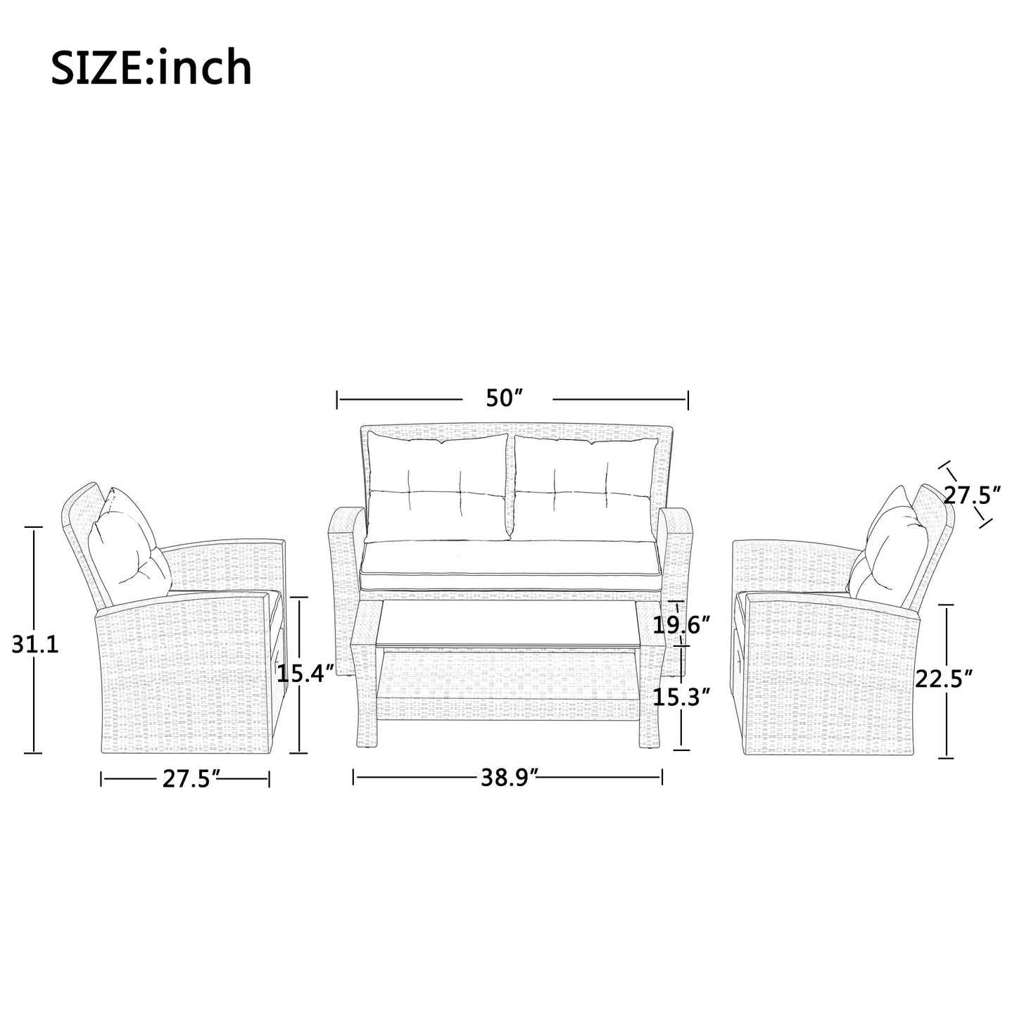 Patio Furniture Set, 4 Piece Outdoor Conversation Set All Weather Wicker Sectional Sofa With Ottoman and Cushions