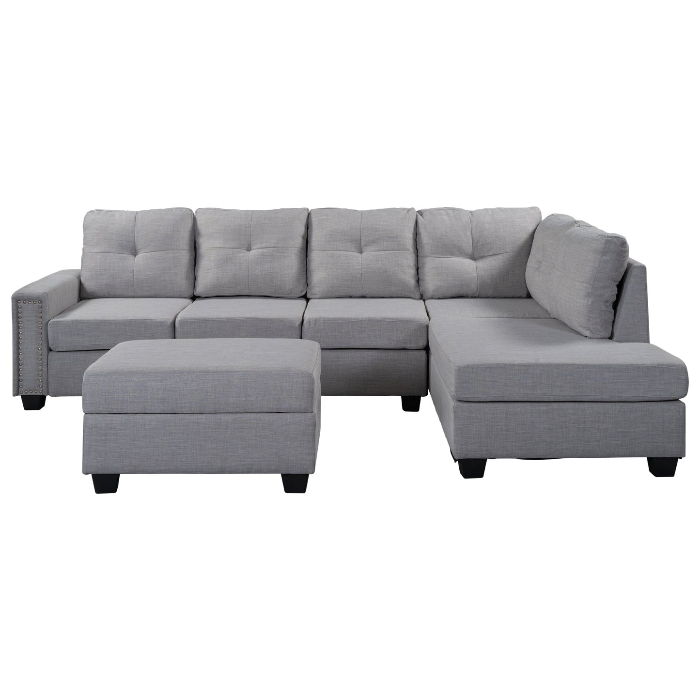 Reversible Sectional Sofa Space Saving With Storage Ottoman Rivet Ornament